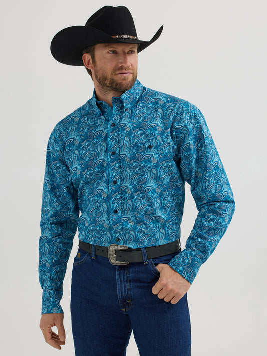 Wrangler George Strait Western Shirt - Teal Bold Paisley