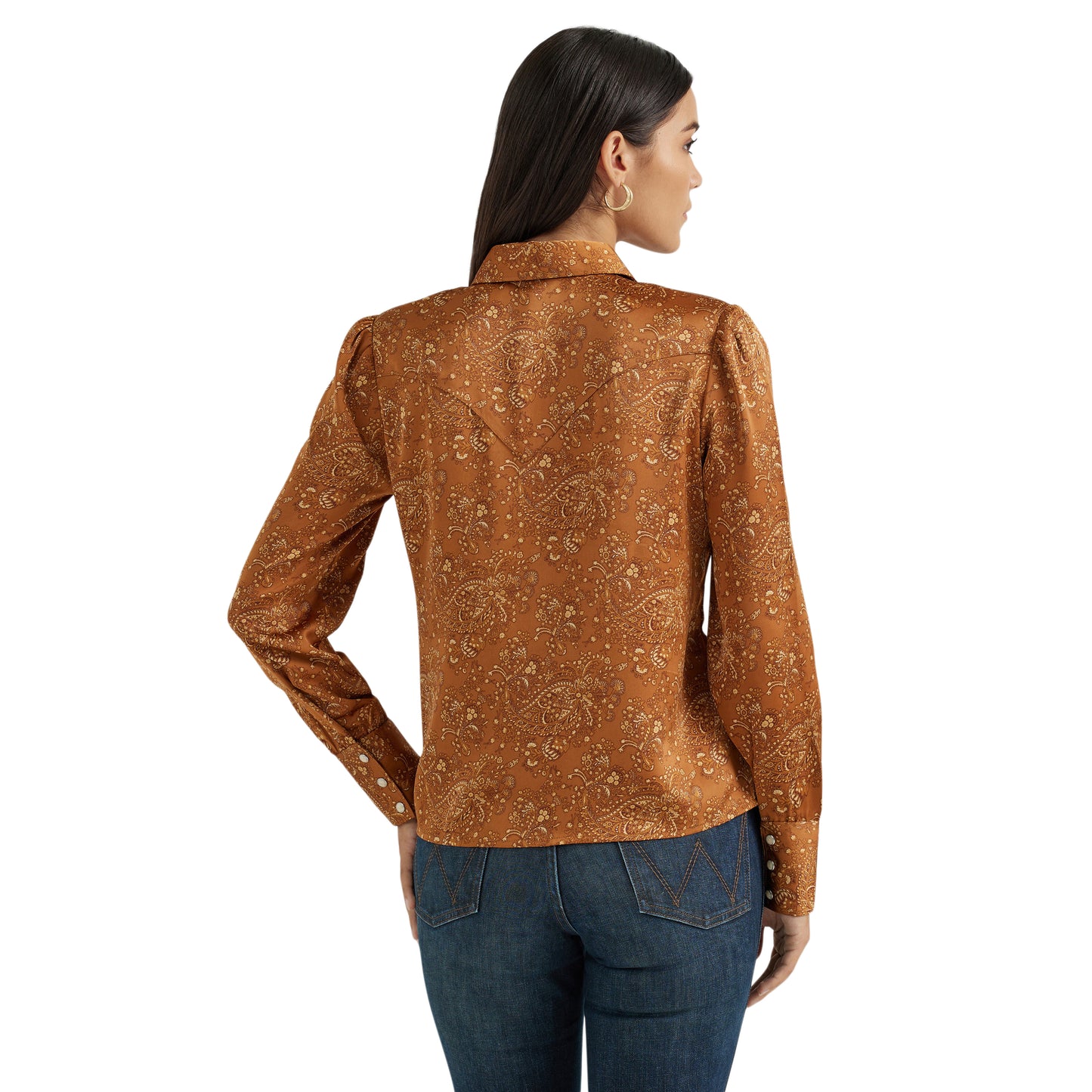 Women's Satin Rodeo Blouse in Brown Paisley