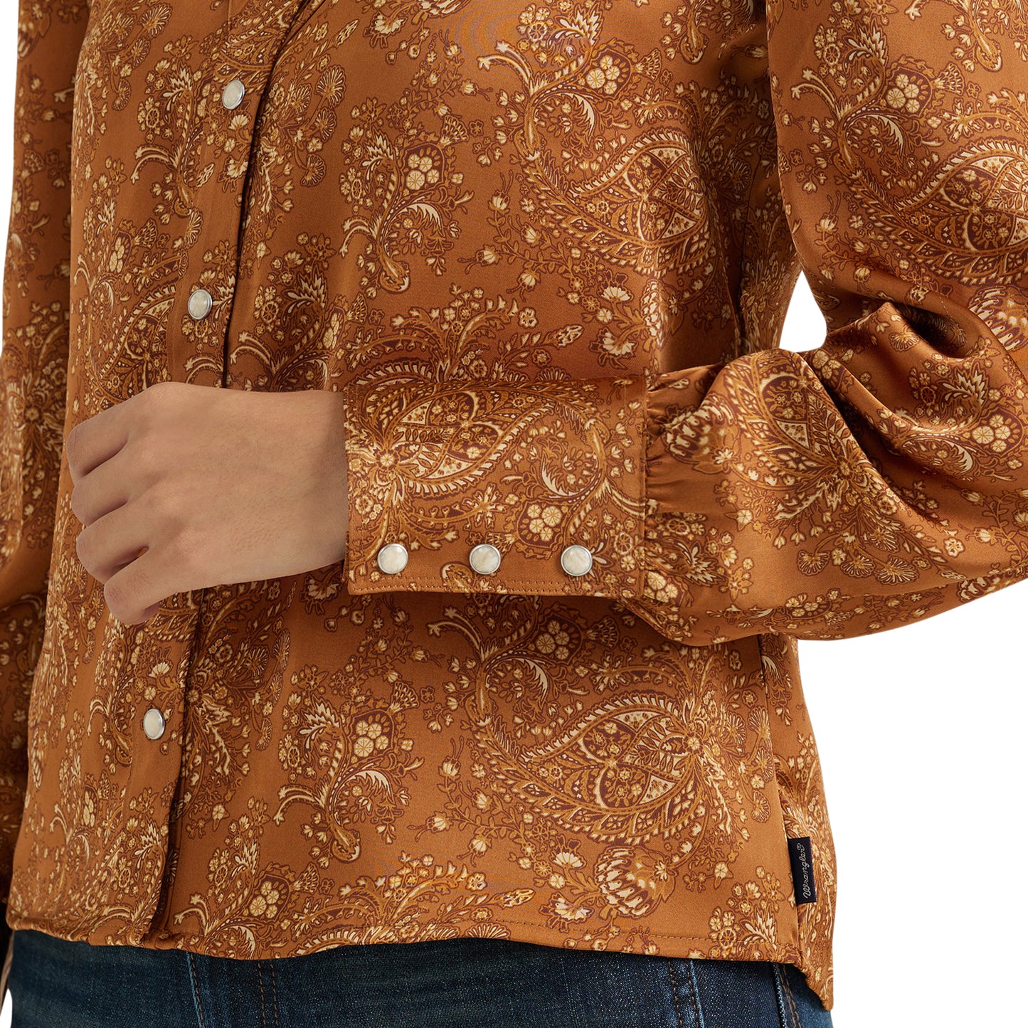 Women's Satin Rodeo Blouse in Brown Paisley