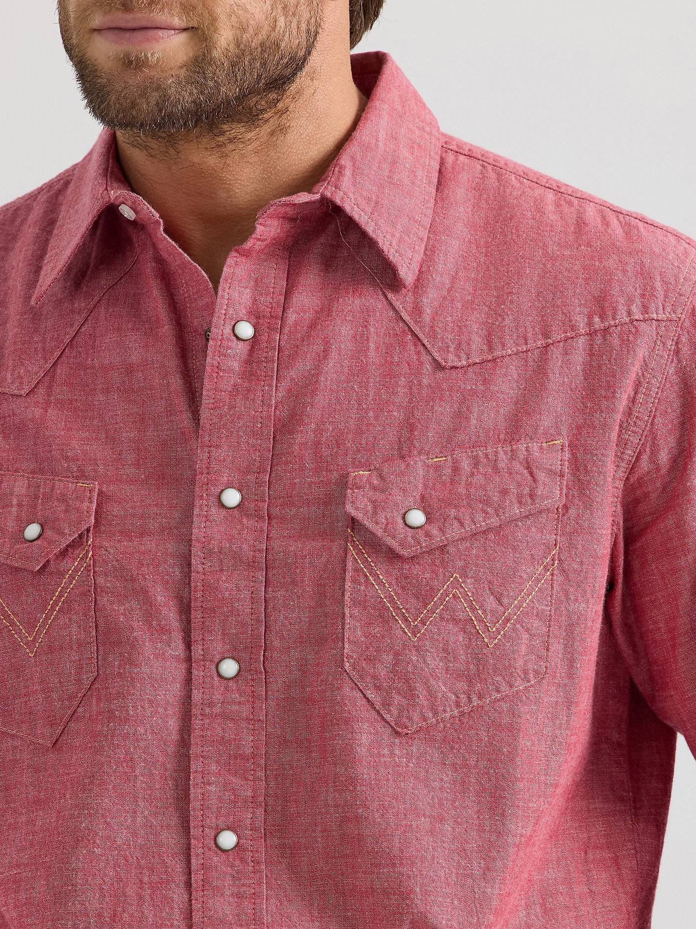 Vintage Inspired Western Snap Workshirt - Chambray Red