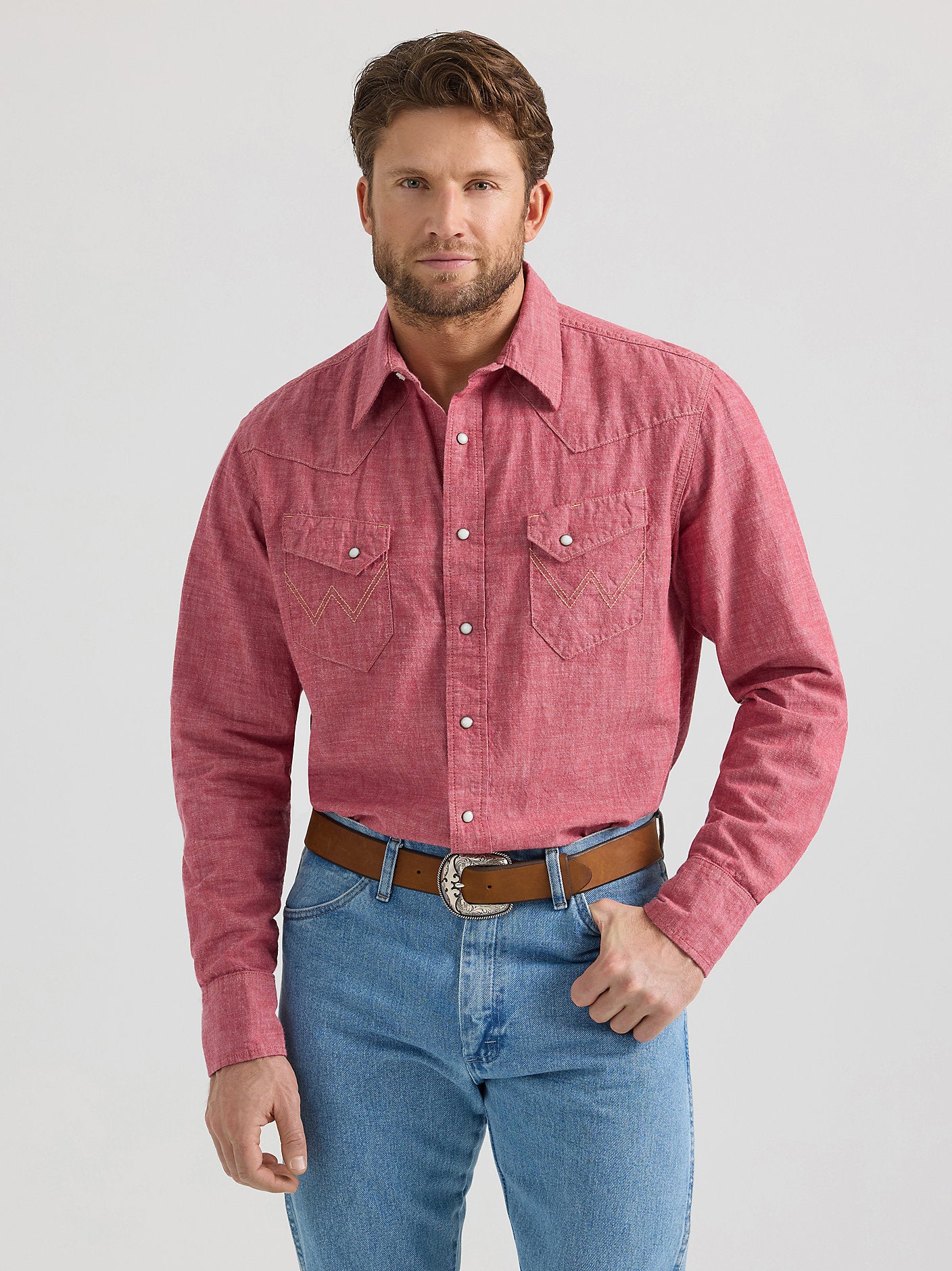 Vintage Inspired Western Snap Workshirt - Chambray Red