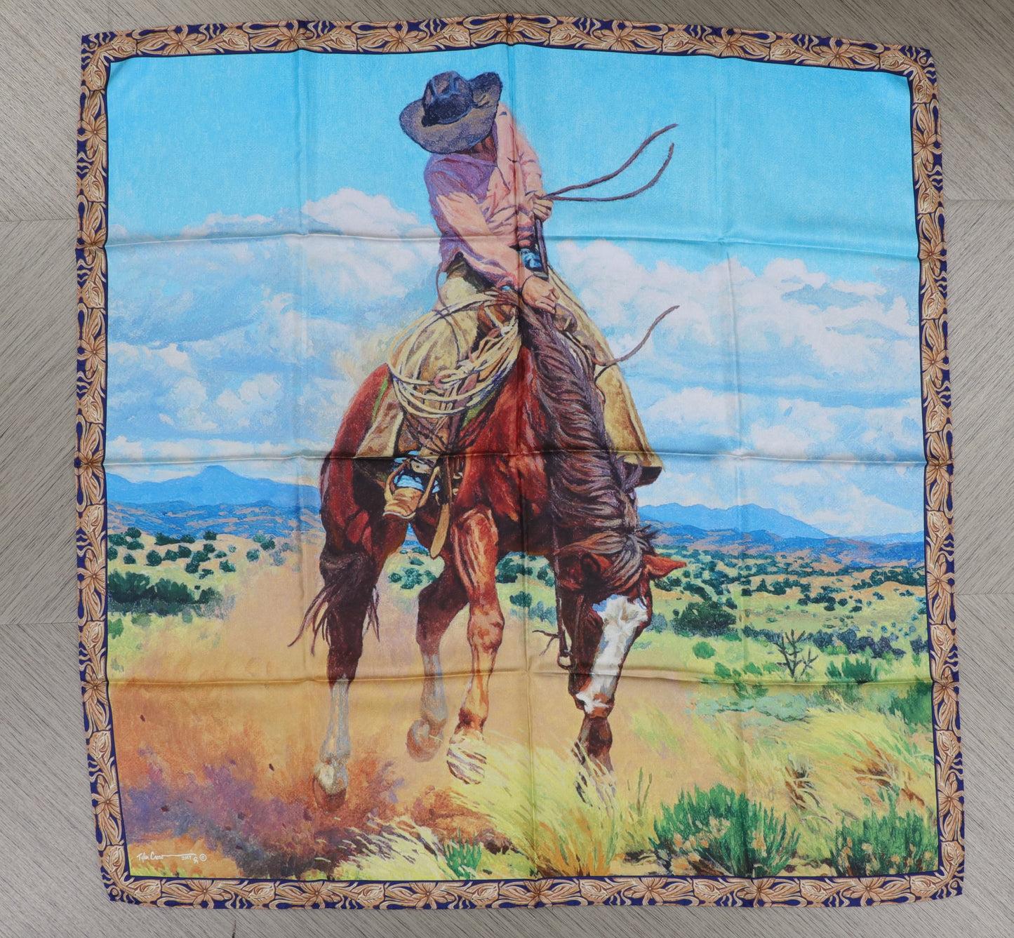 Tyler Crow Art Bronc Silk Scarf - 38"