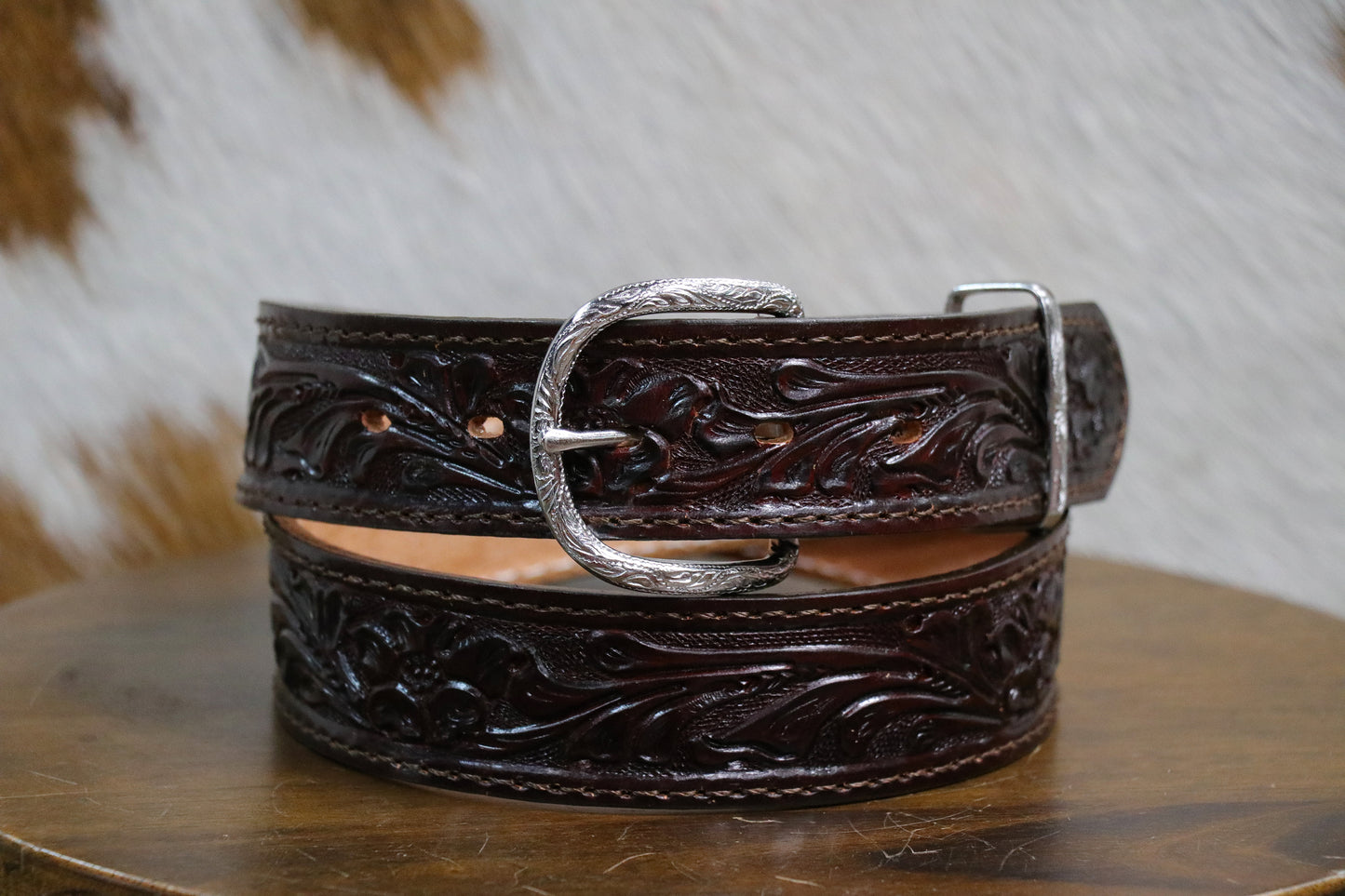 B581 Cognac Floral Tooled Belt