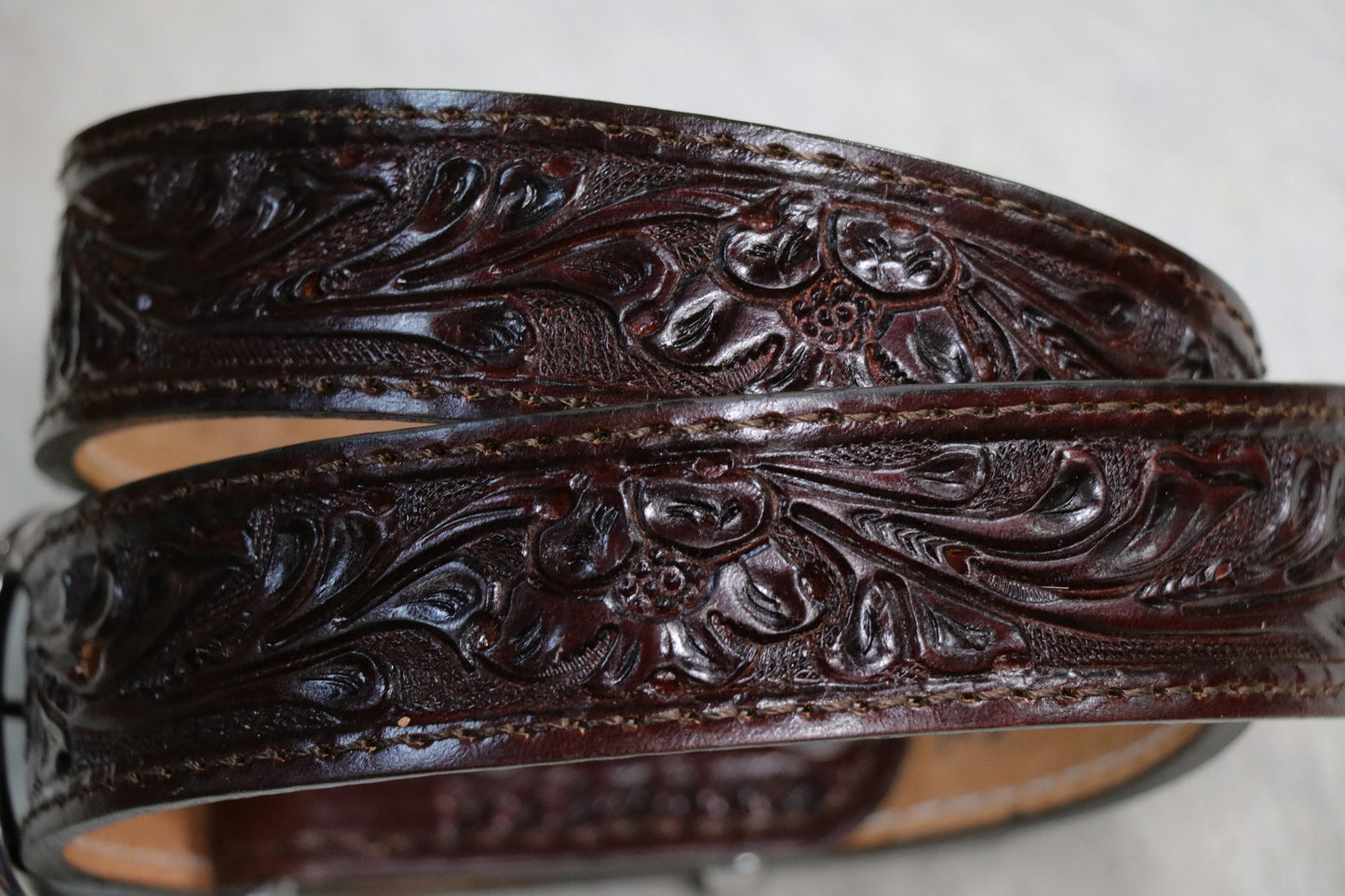 B581 Cognac Floral Tooled Belt