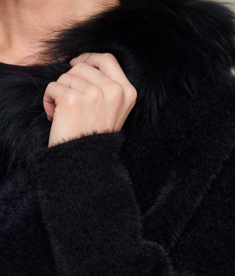 Silk, Cashmere, and Fur Hooded Jacket in Black