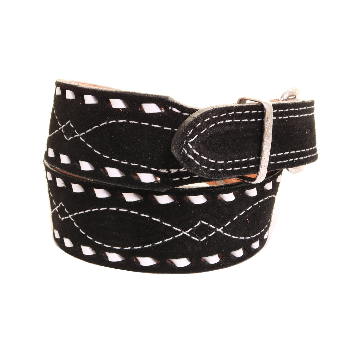 Black Suede Gunslinger Belt w/ Buckstitch display picture 1