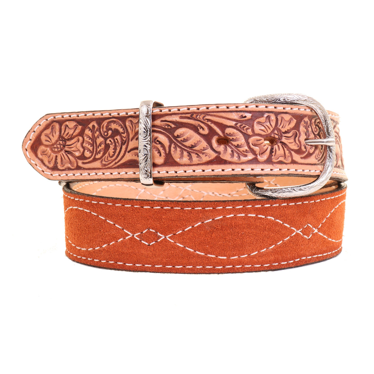 Rust Suede Belt with Tooled Ends