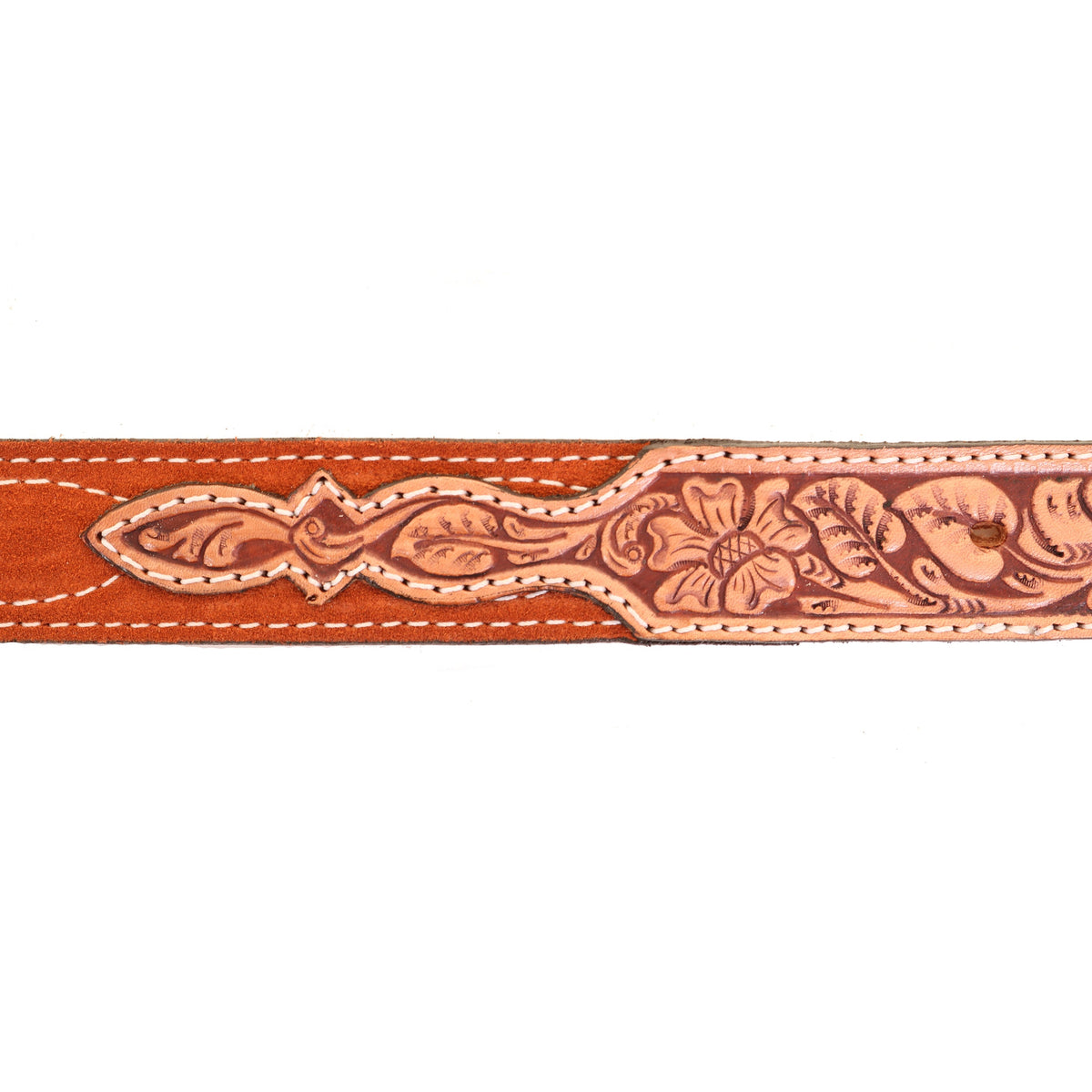 Rust Suede Belt with Tooled Ends