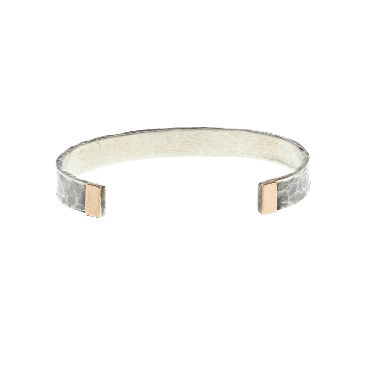 Sterling Silver Hammered Bracelet with 14 Karat Rose Gold Tips