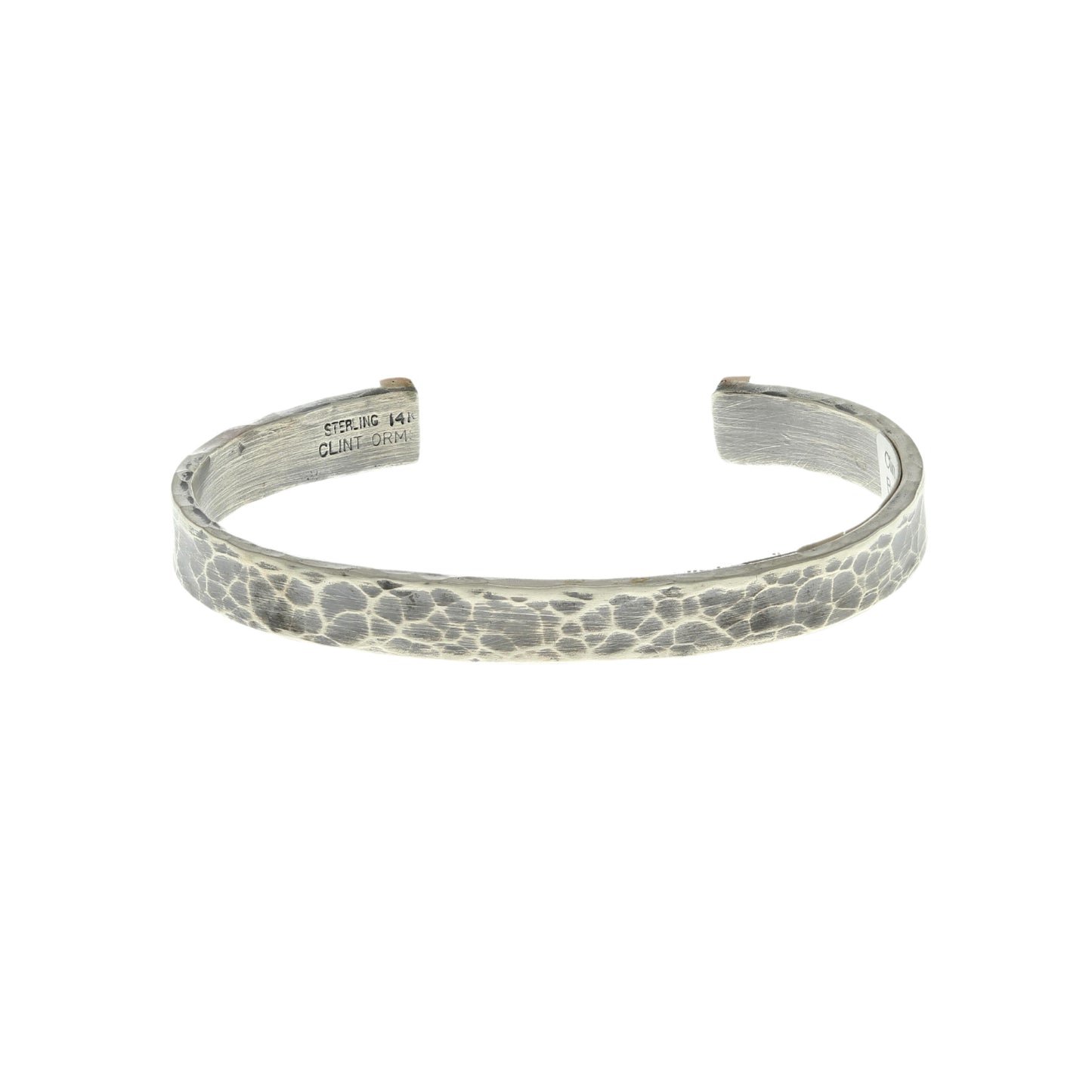 Sterling Silver Hammered Bracelet with 14 Karat Rose Gold Tips