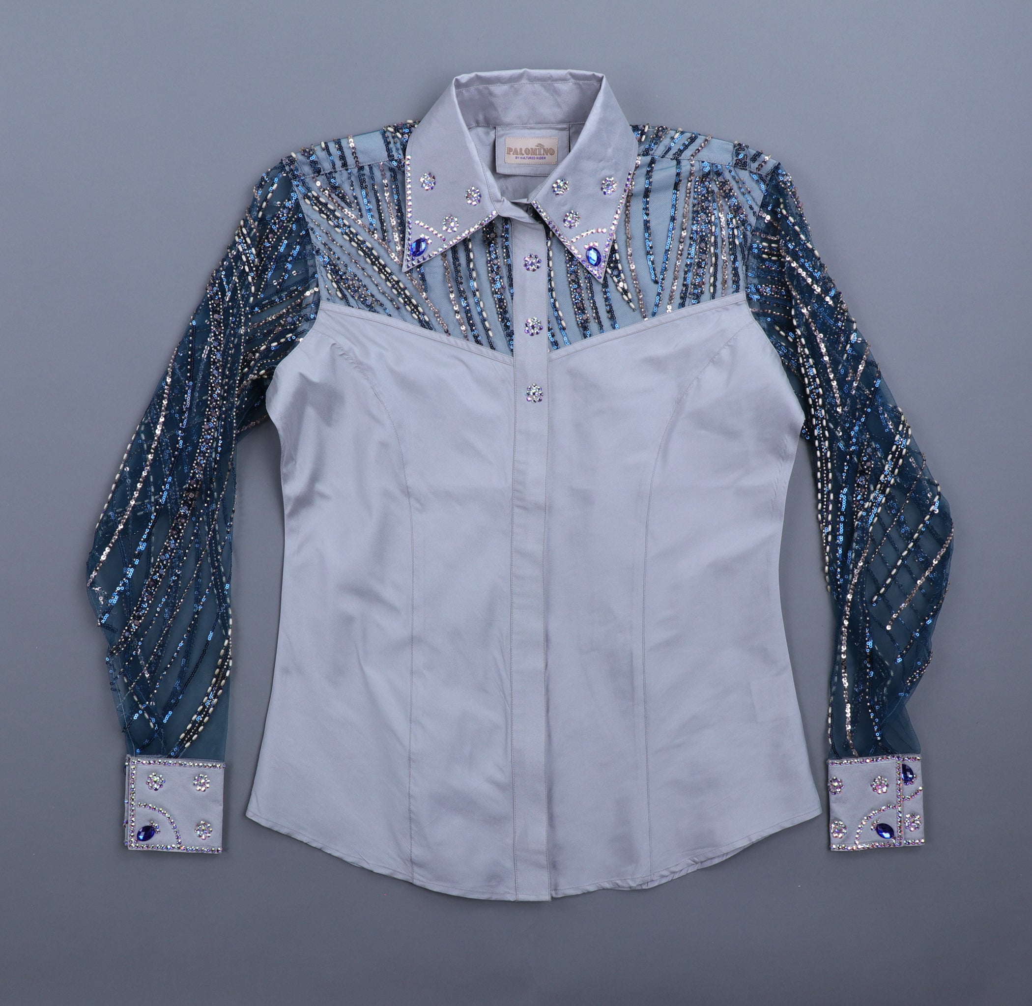 Palomino x Kultured Rider Show Shirt Silver w/ Lace Yoke & Sleeve