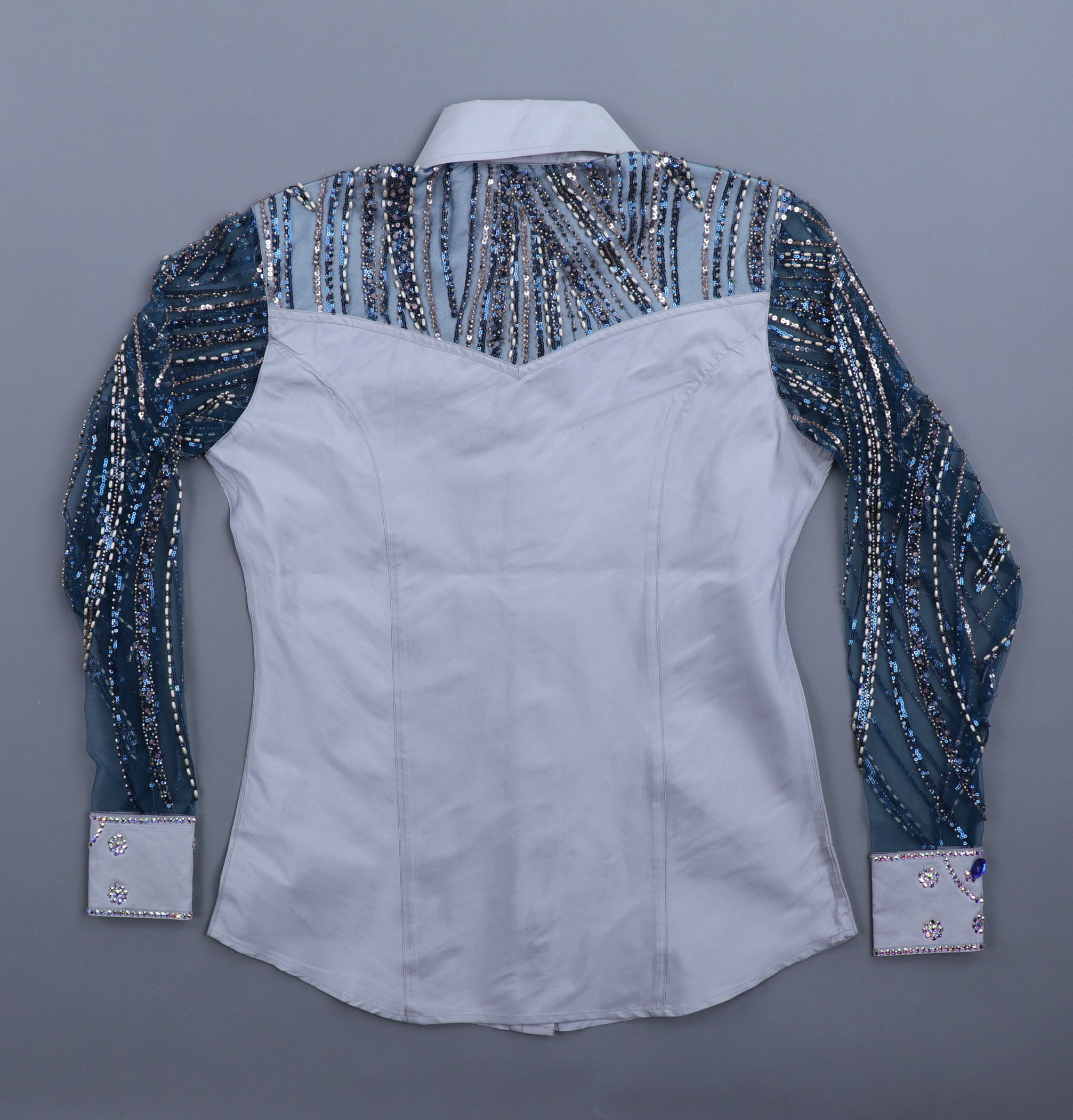Palomino x Kultured Rider Show Shirt Silver w/ Lace Yoke & Sleeve
