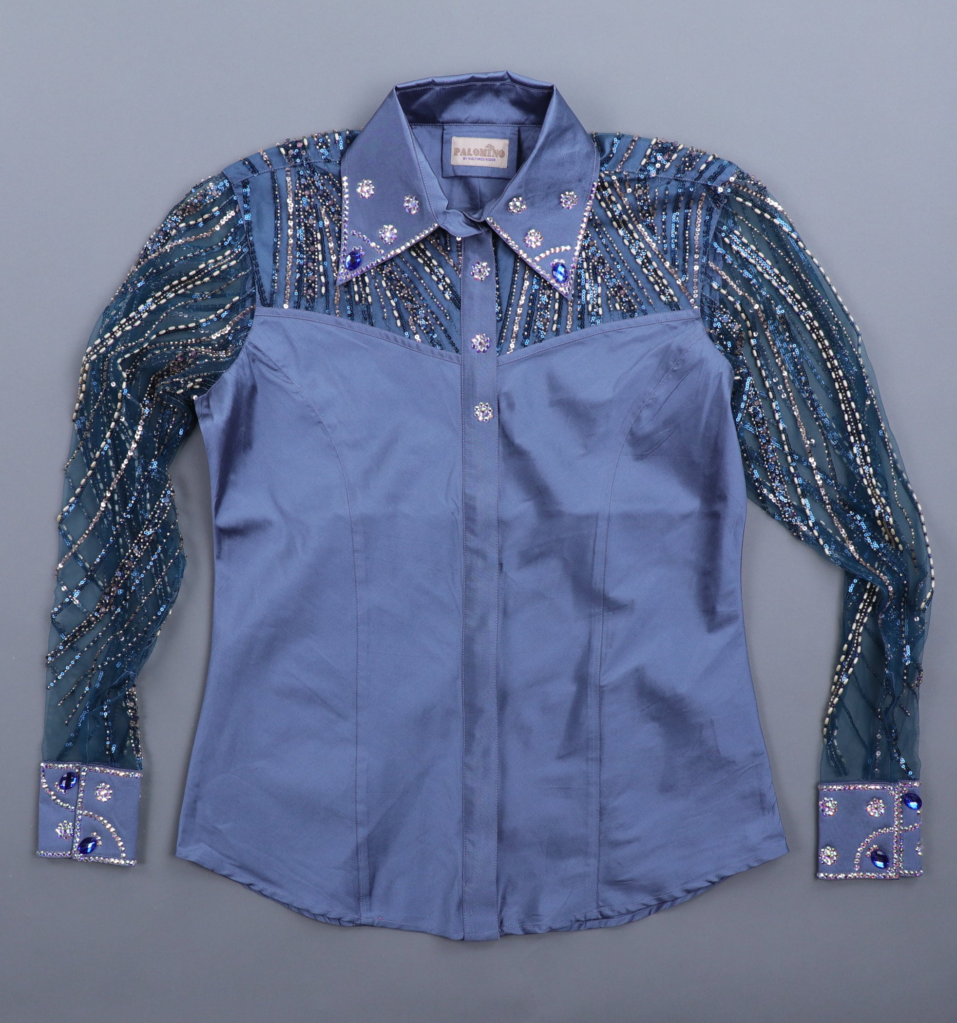 Palomino x Kultured Rider Show Shirt Blue w/ Lace Yoke & Sleeve