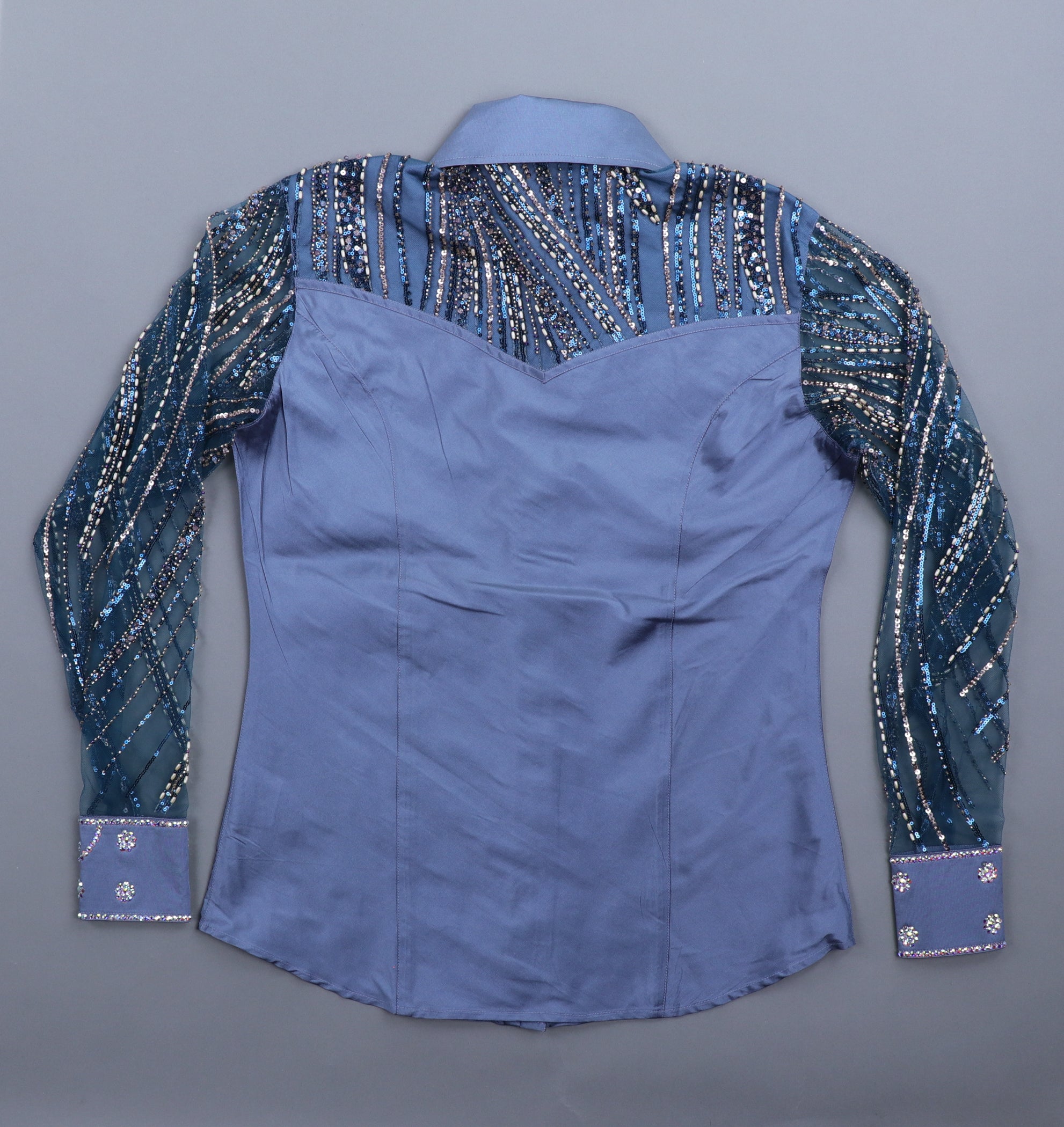 Palomino x Kultured Rider Show Shirt Blue w/ Lace Yoke & Sleeve