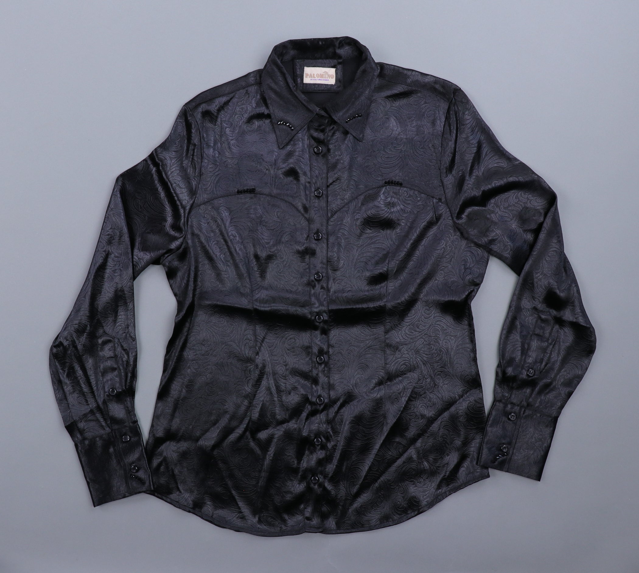 Palomino x Kultured Rider Show Shirt Black Embossed Satin w/ Crystals