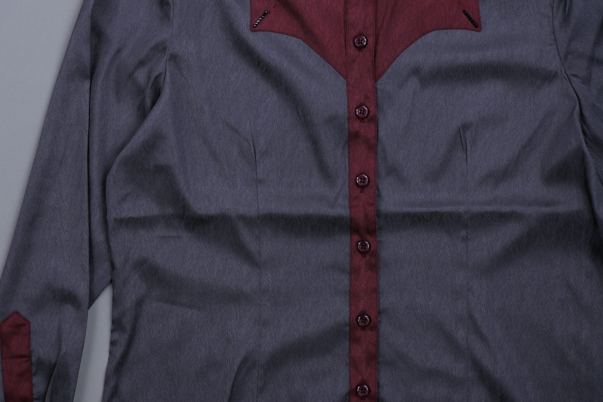Palomino x Kultured Rider Show Shirt Grey/Burgundy Satin Chevron