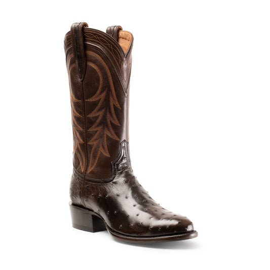 The Haven Round Toe Ostrich Boot in Chocolate