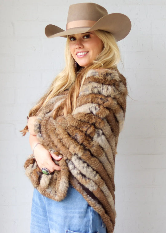 Knitted Rabbit Fur Poncho