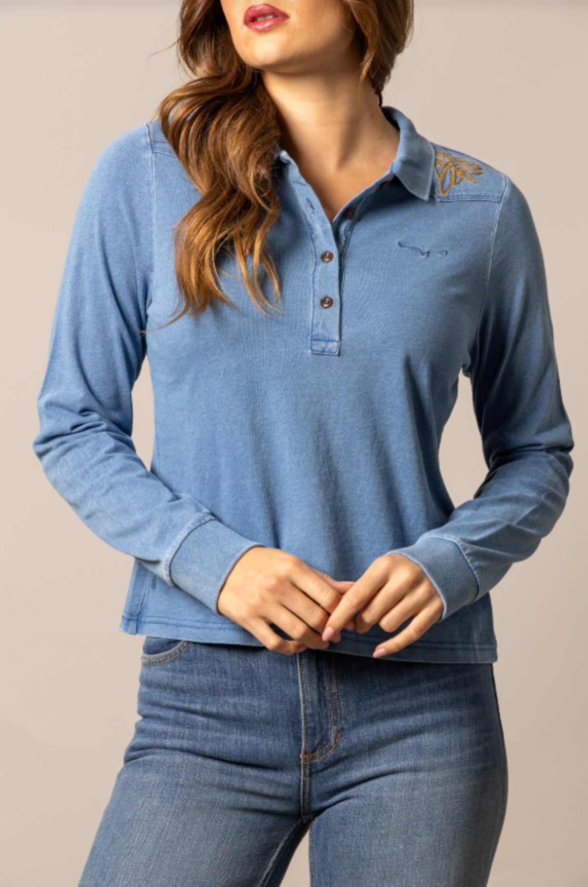Bluebell Embroidered LS Polo