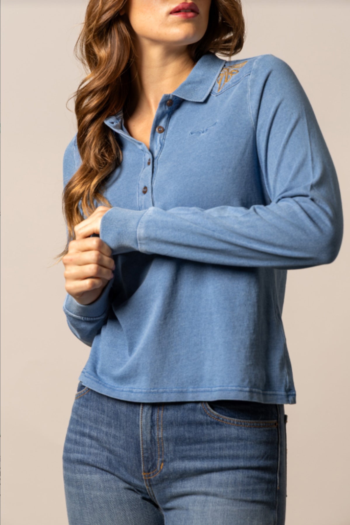 Bluebell Embroidered LS Polo