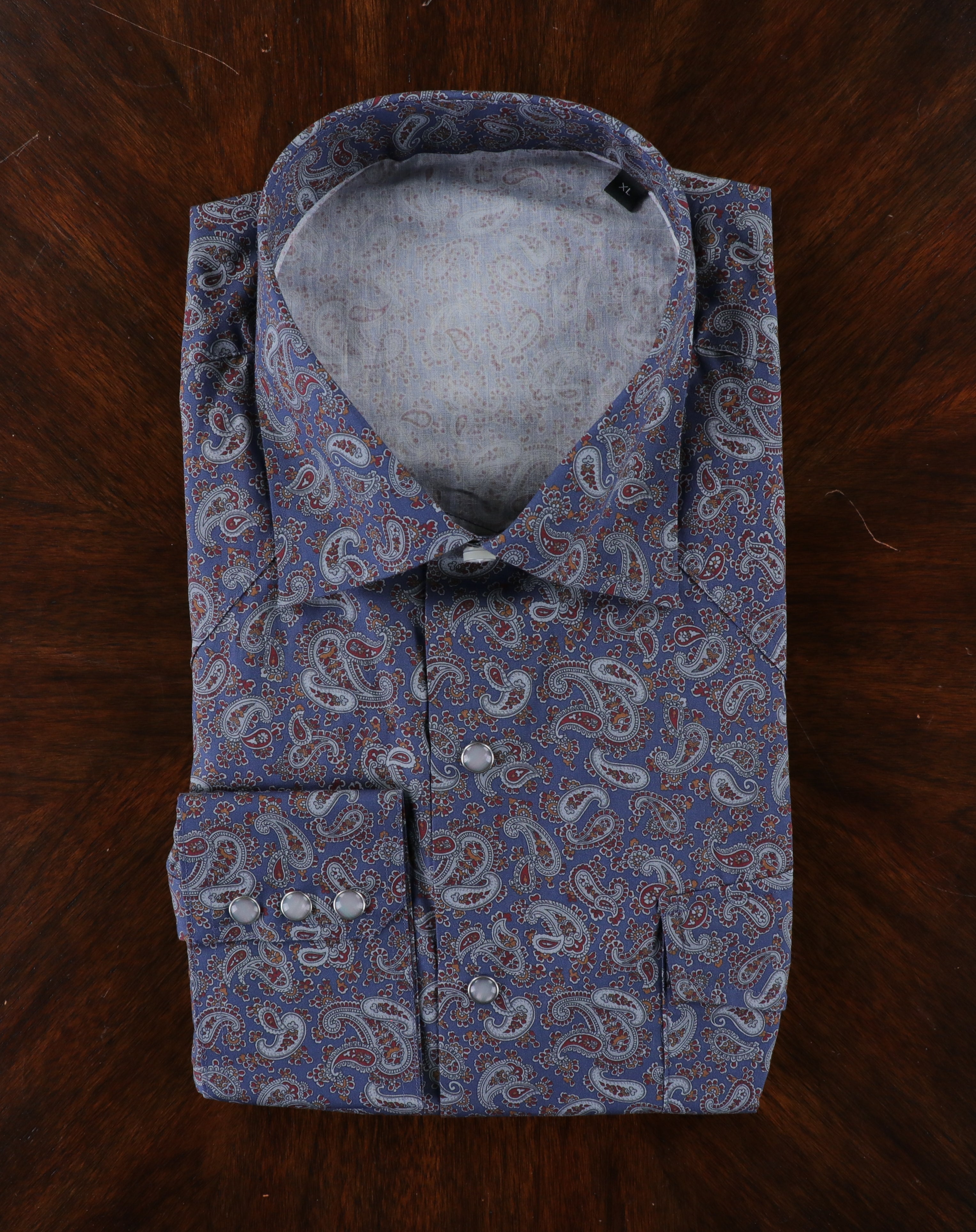 Palomino Pearl Snap - Navy Paisley Print