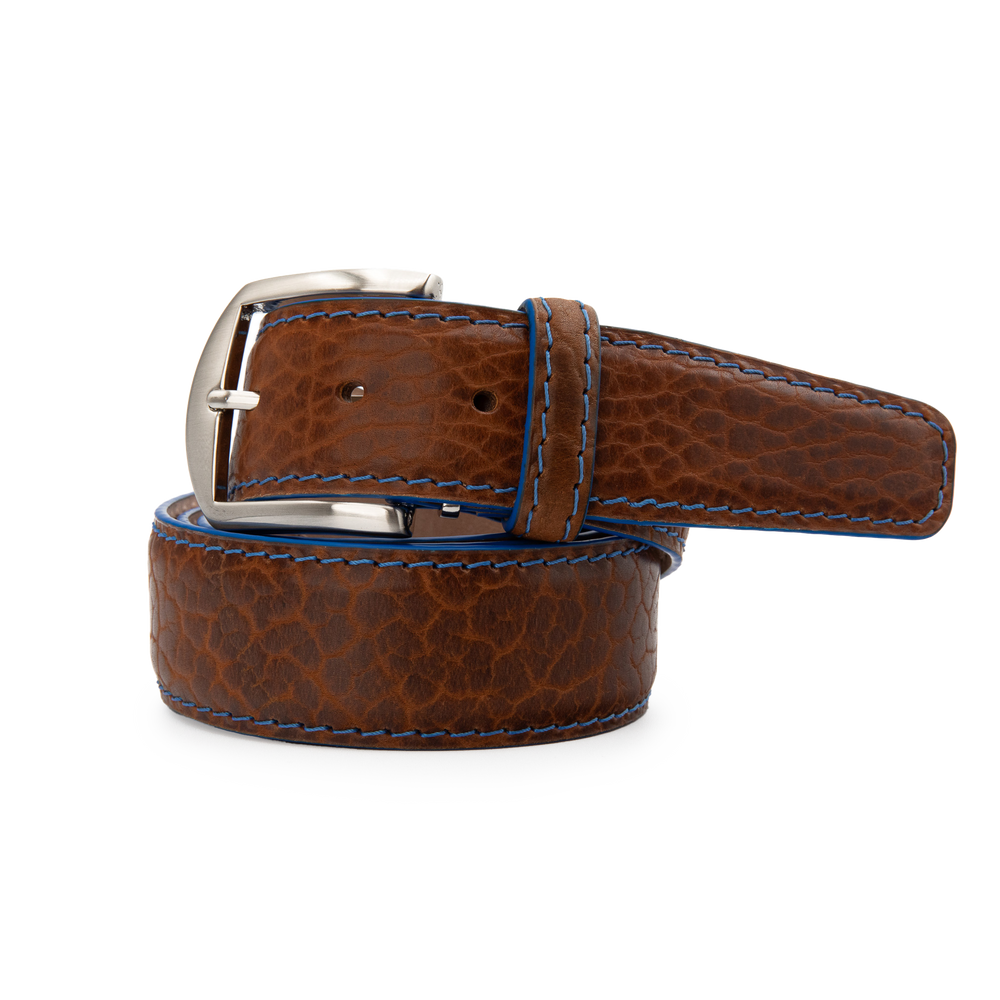 American Bison Belt in Cognac/Denim