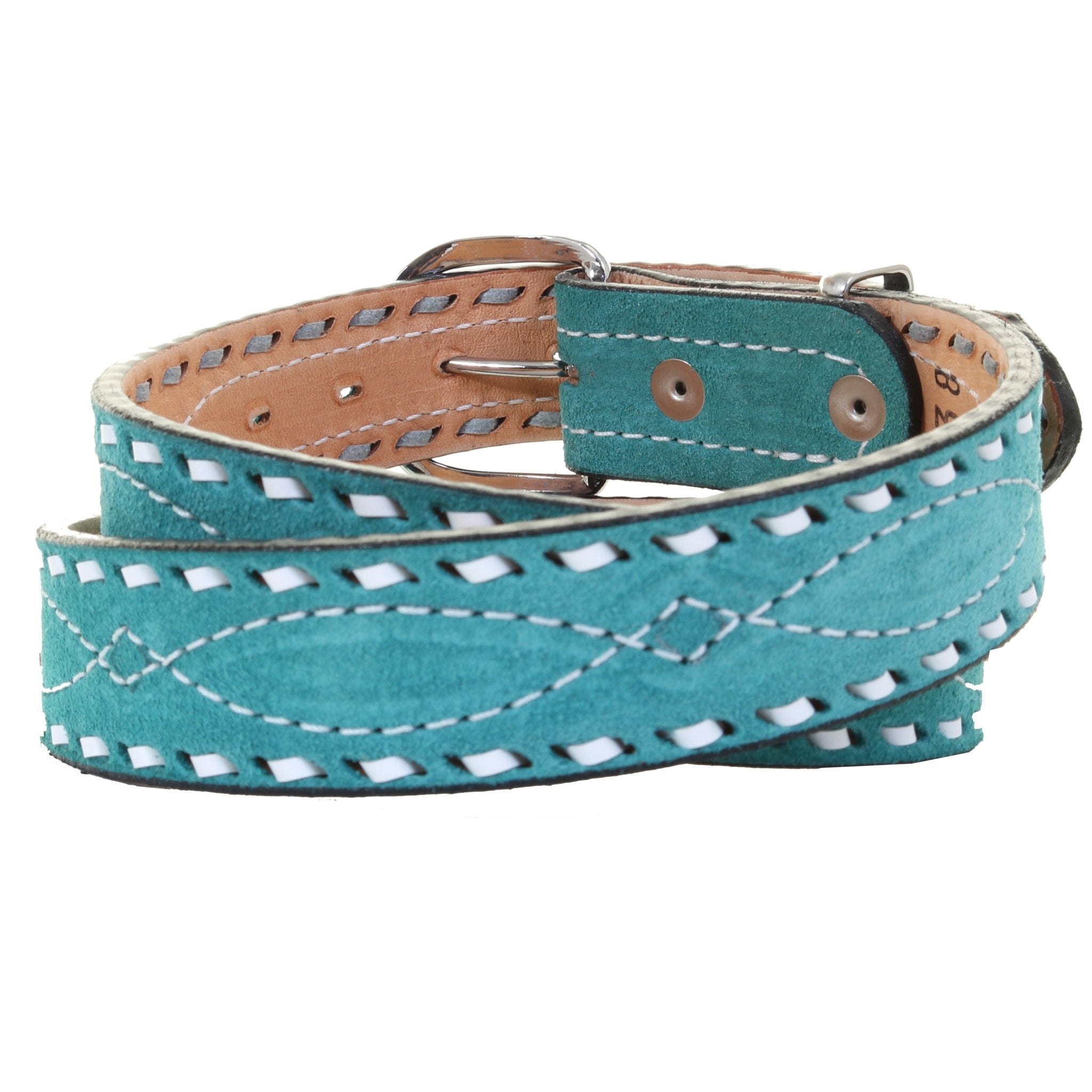 1 1/2" Suede Belt with White Boot & Buck Stitching