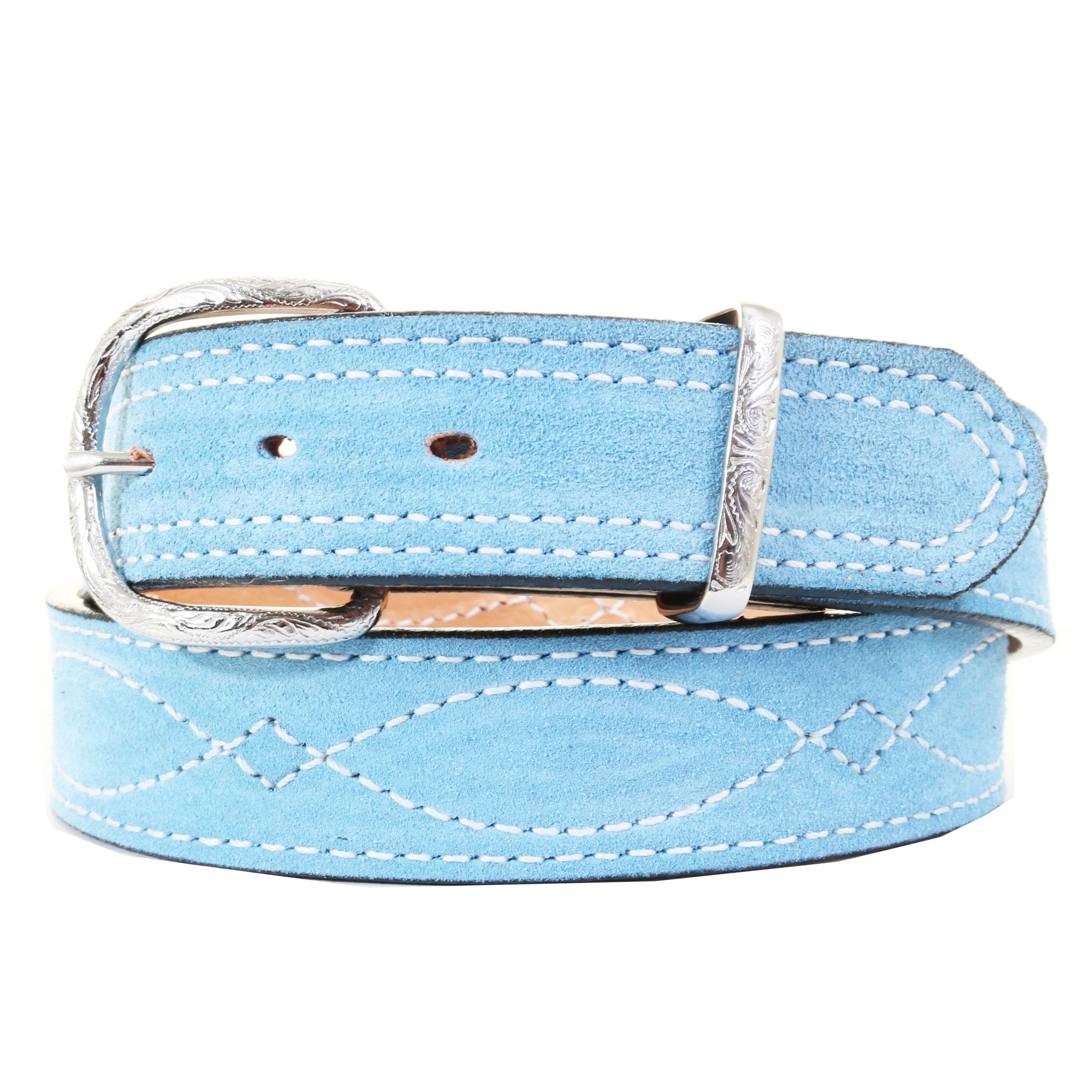 1 1/2" Suede Belt with White Boot Stitching