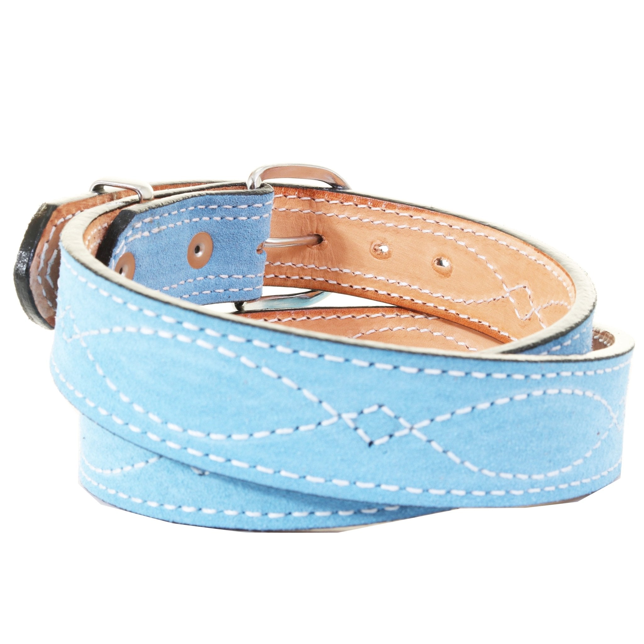 1 1/2" Suede Belt with White Boot Stitching