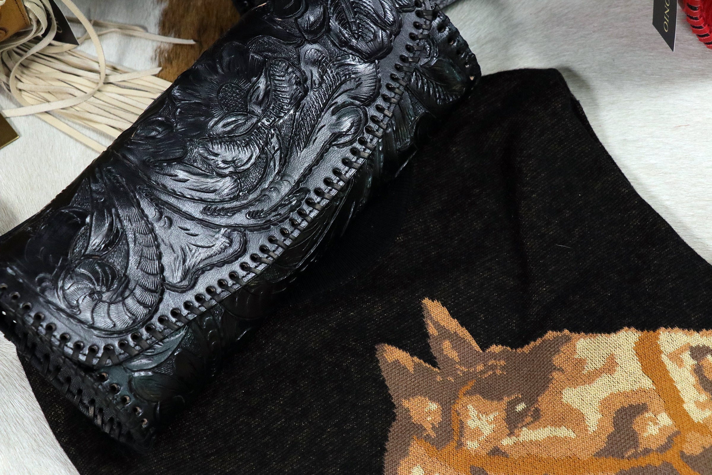 Hand Tooled Clutch in Black