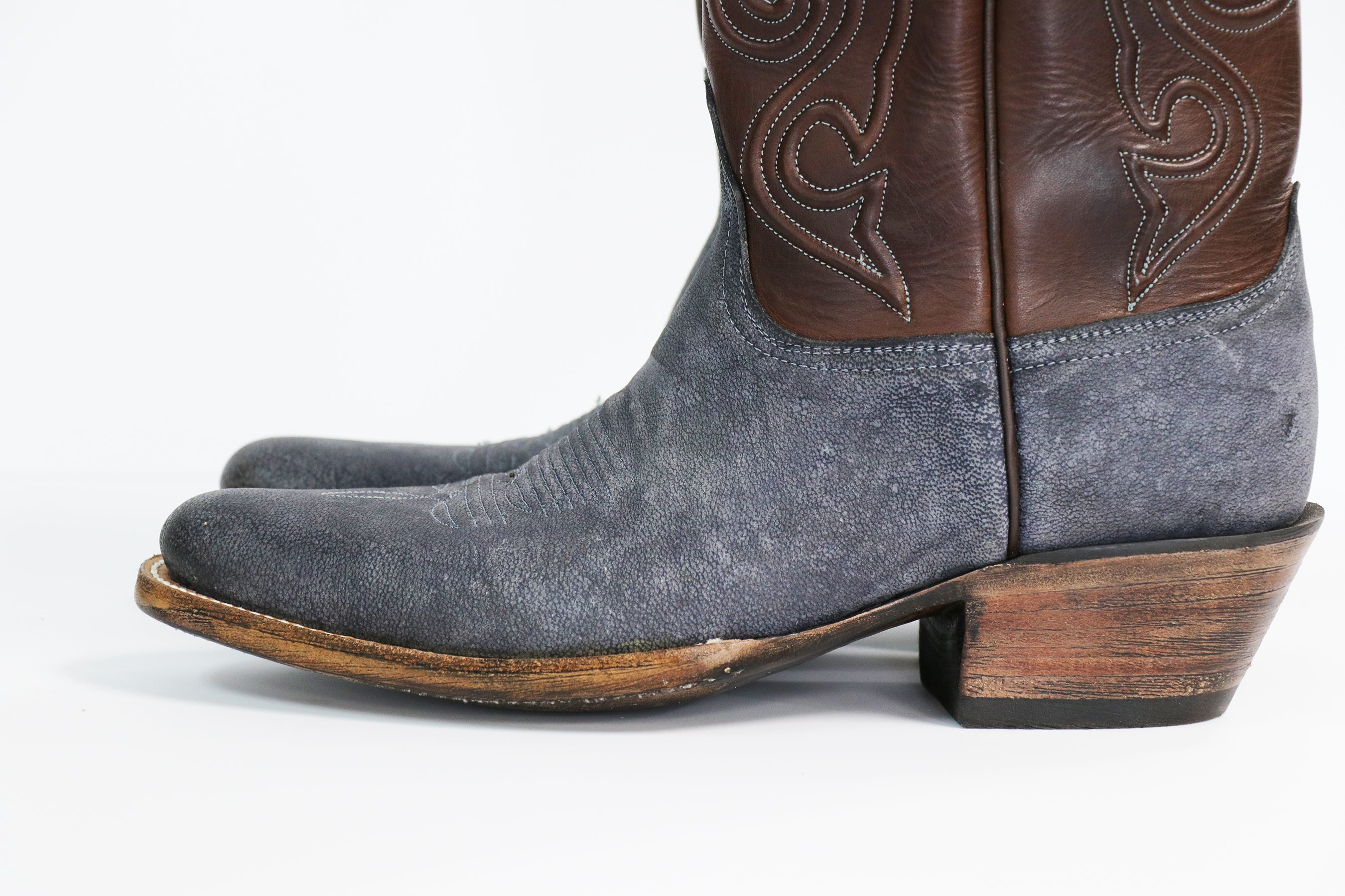 Camel Leather Cowboy Boots in Nubuck Denim