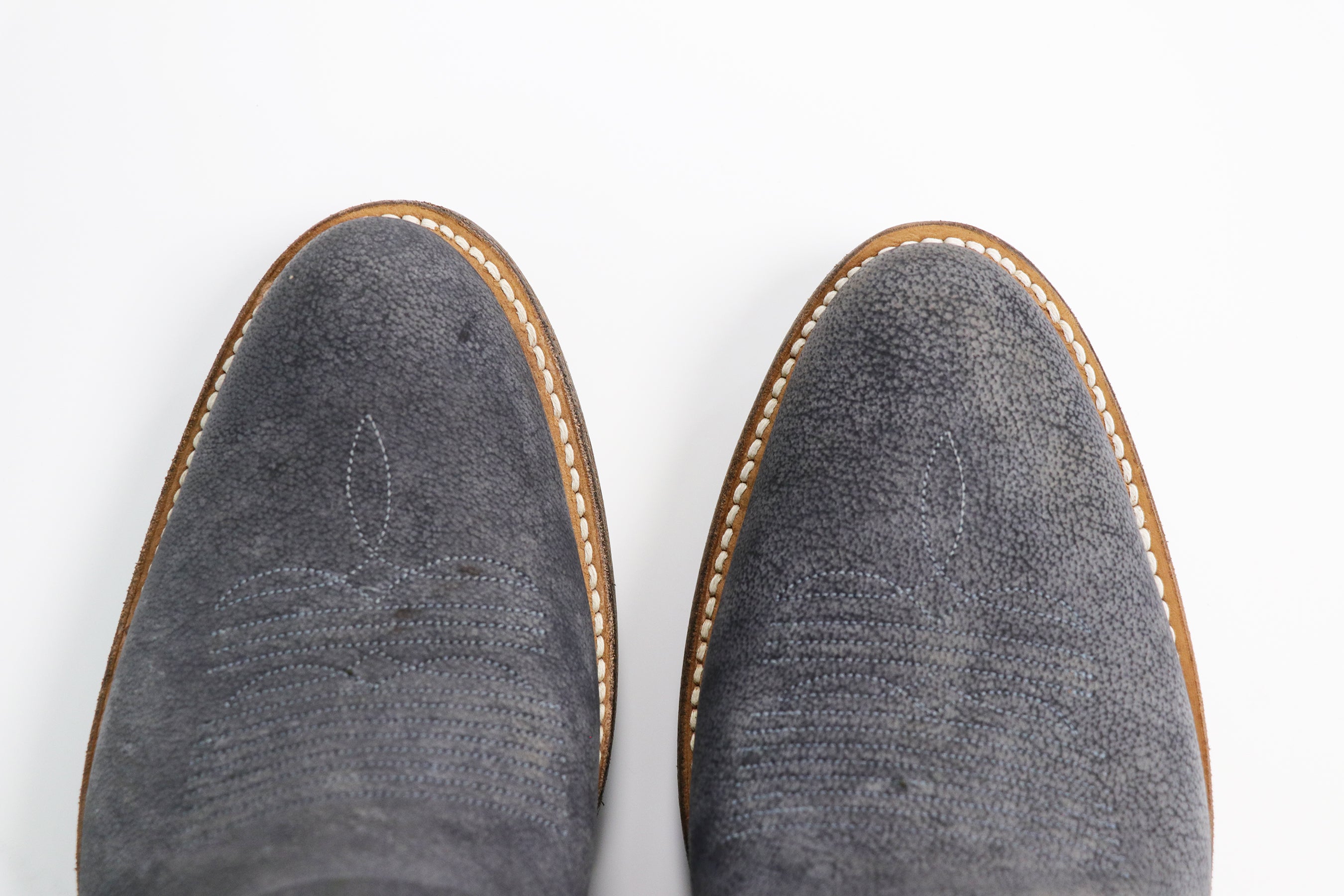 Camel Leather Cowboy Boots in Nubuck Denim