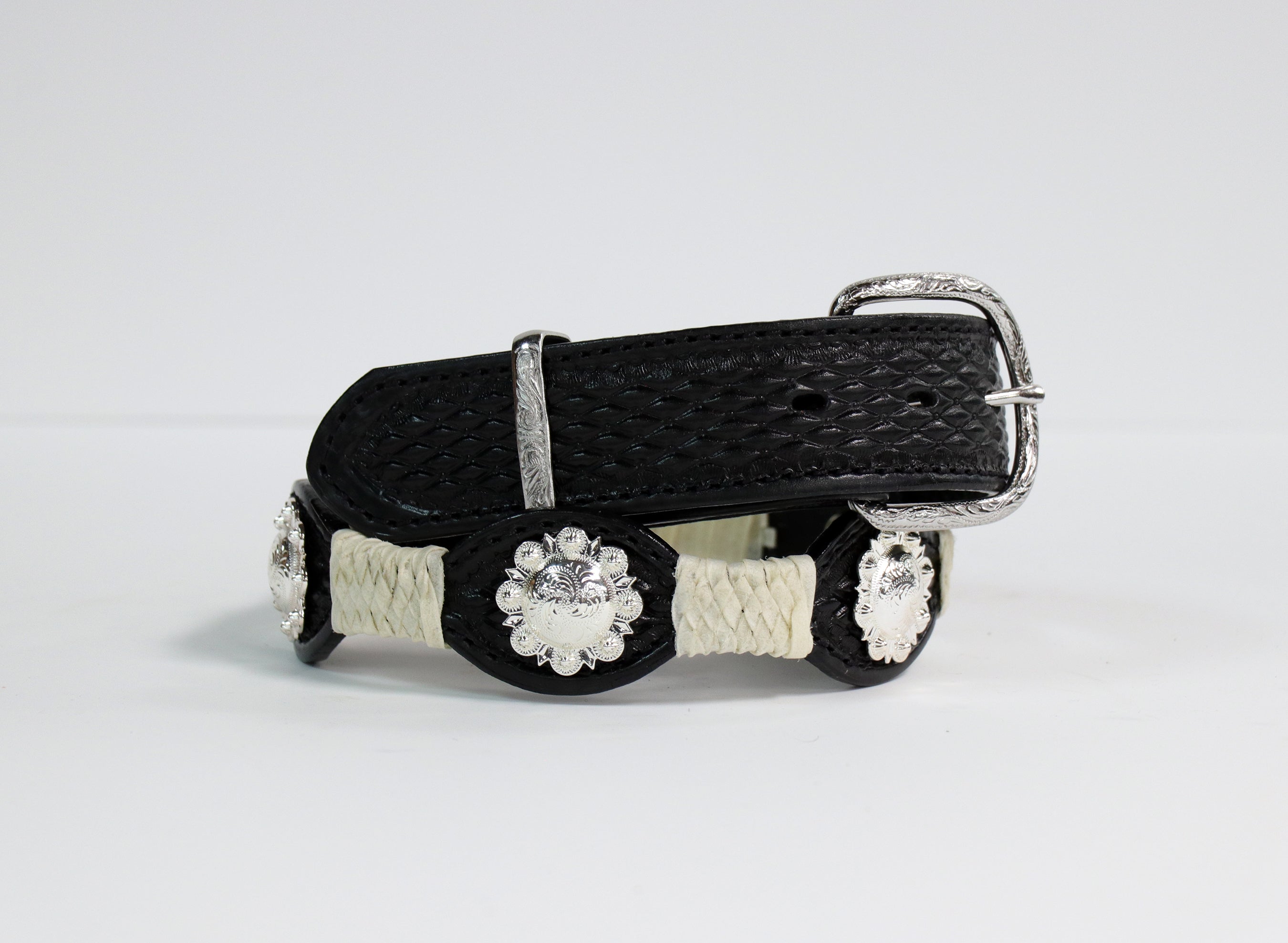 B933G Black Leather Scalloped Belt