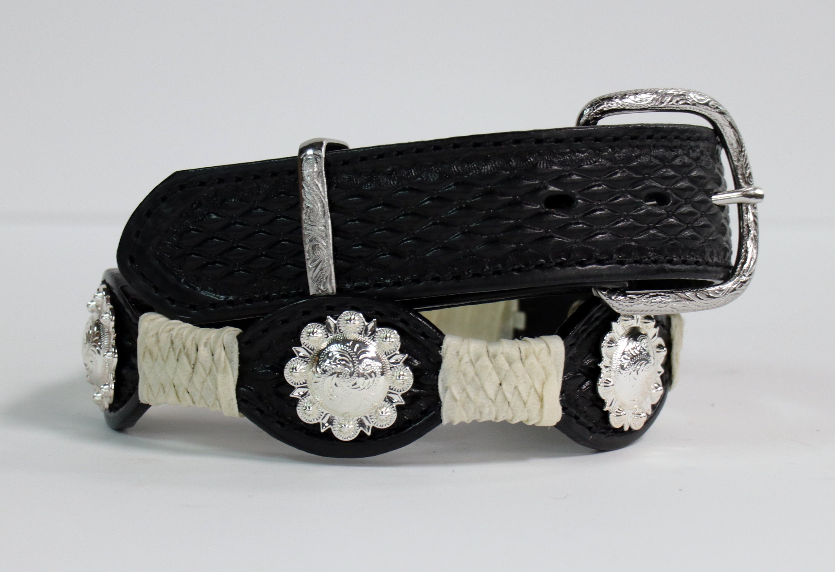 B933G Black Leather Scalloped Belt