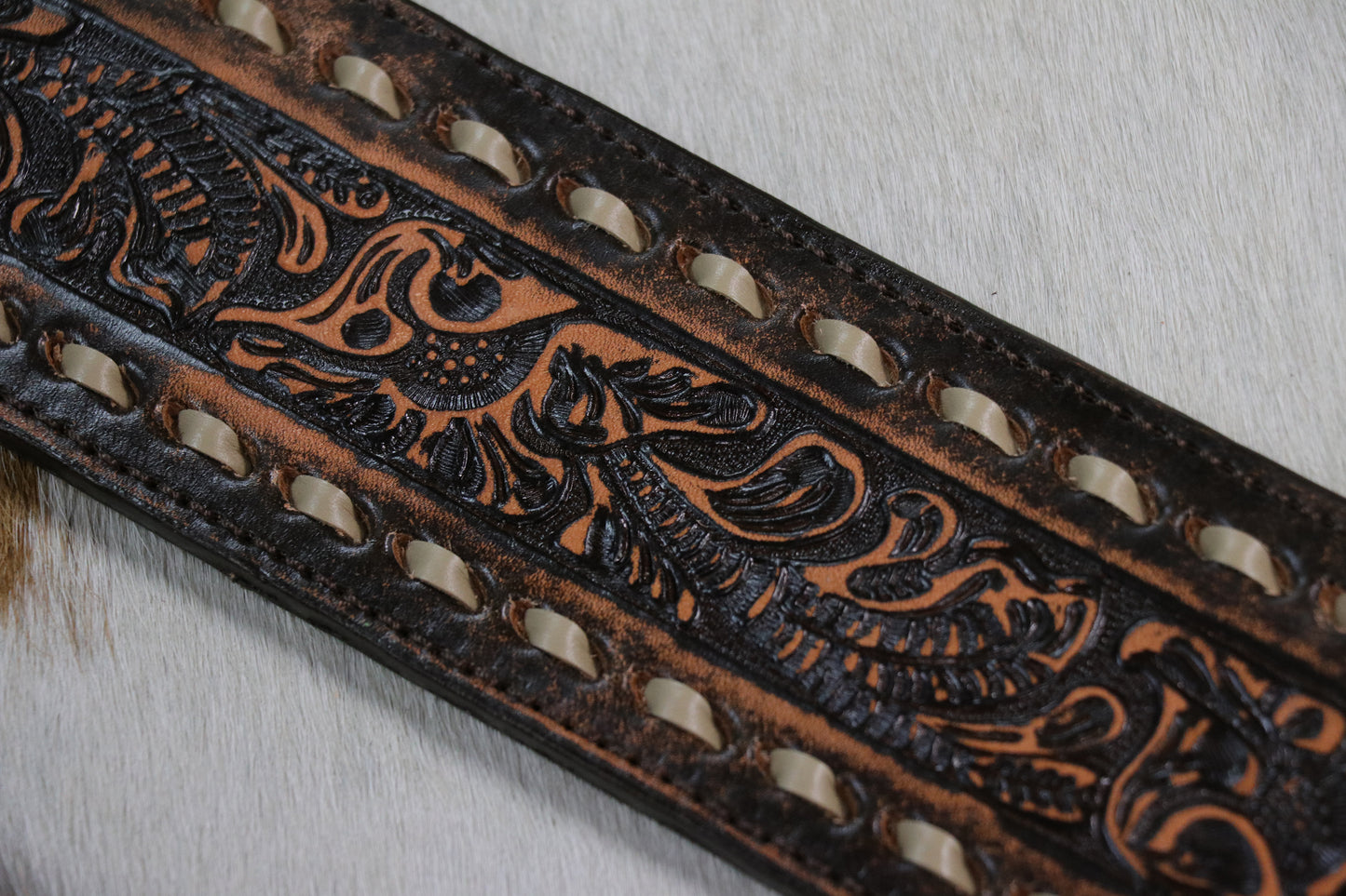 B807 Brown Vintage Buck Stitched Belt