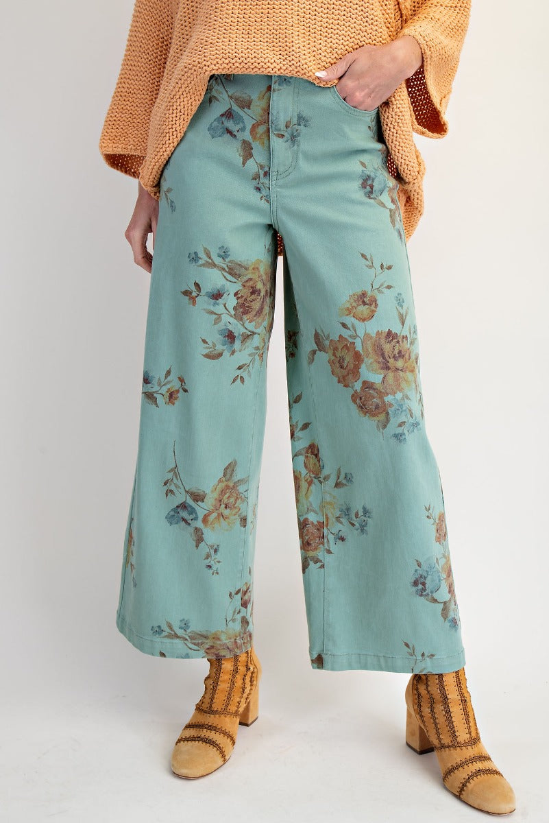 Floral Printed Washed Jeans