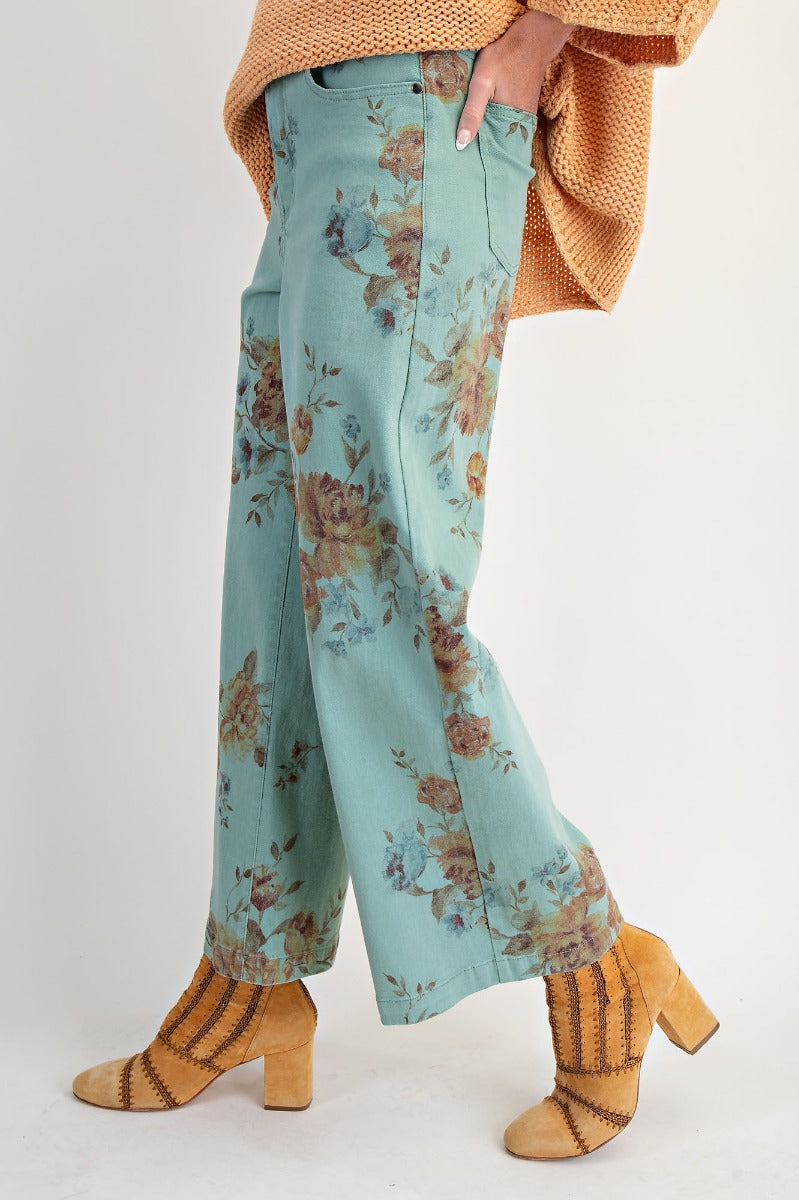 Floral Printed Washed Jeans