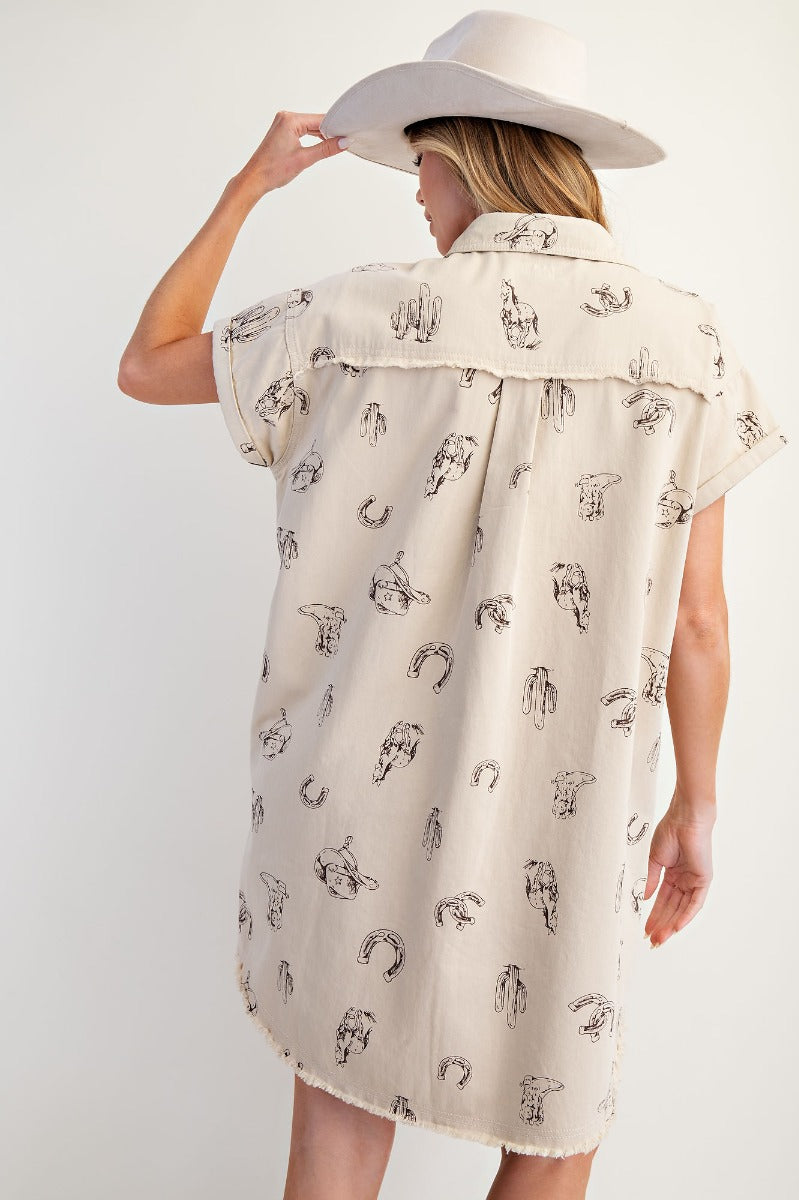 Western Print Shirt Dress