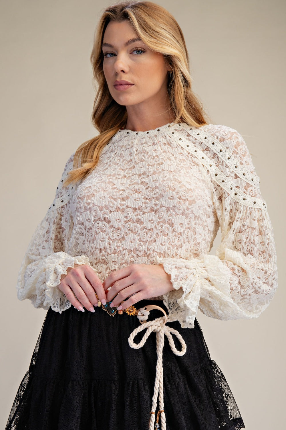 LS Stud Detailed Lace Top
