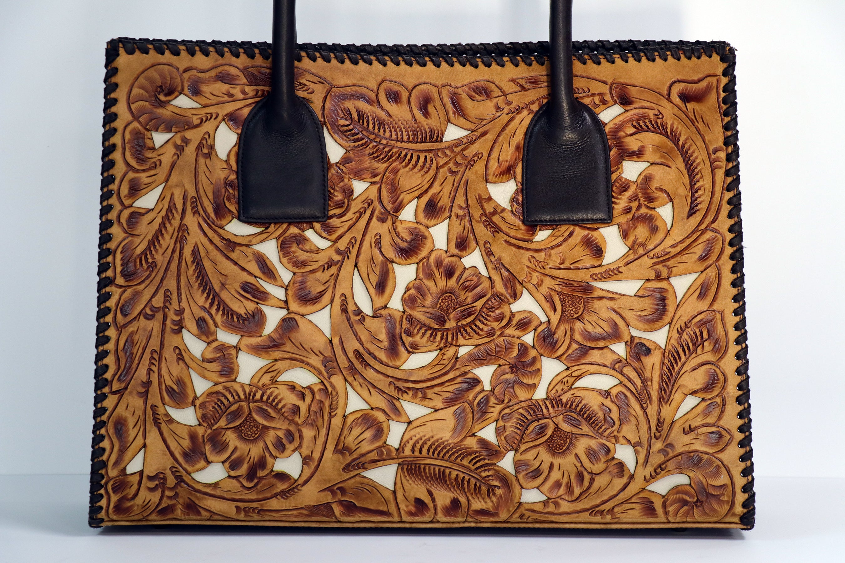 2003TL Hand Tooled Saddle Tan w/ Ivory Inlay Bag