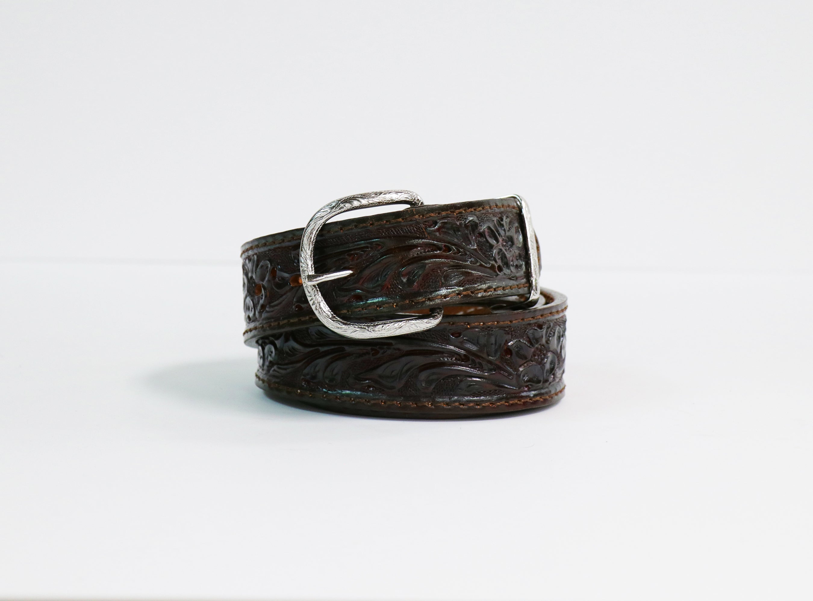 B581 Cognac Floral Tooled Belt