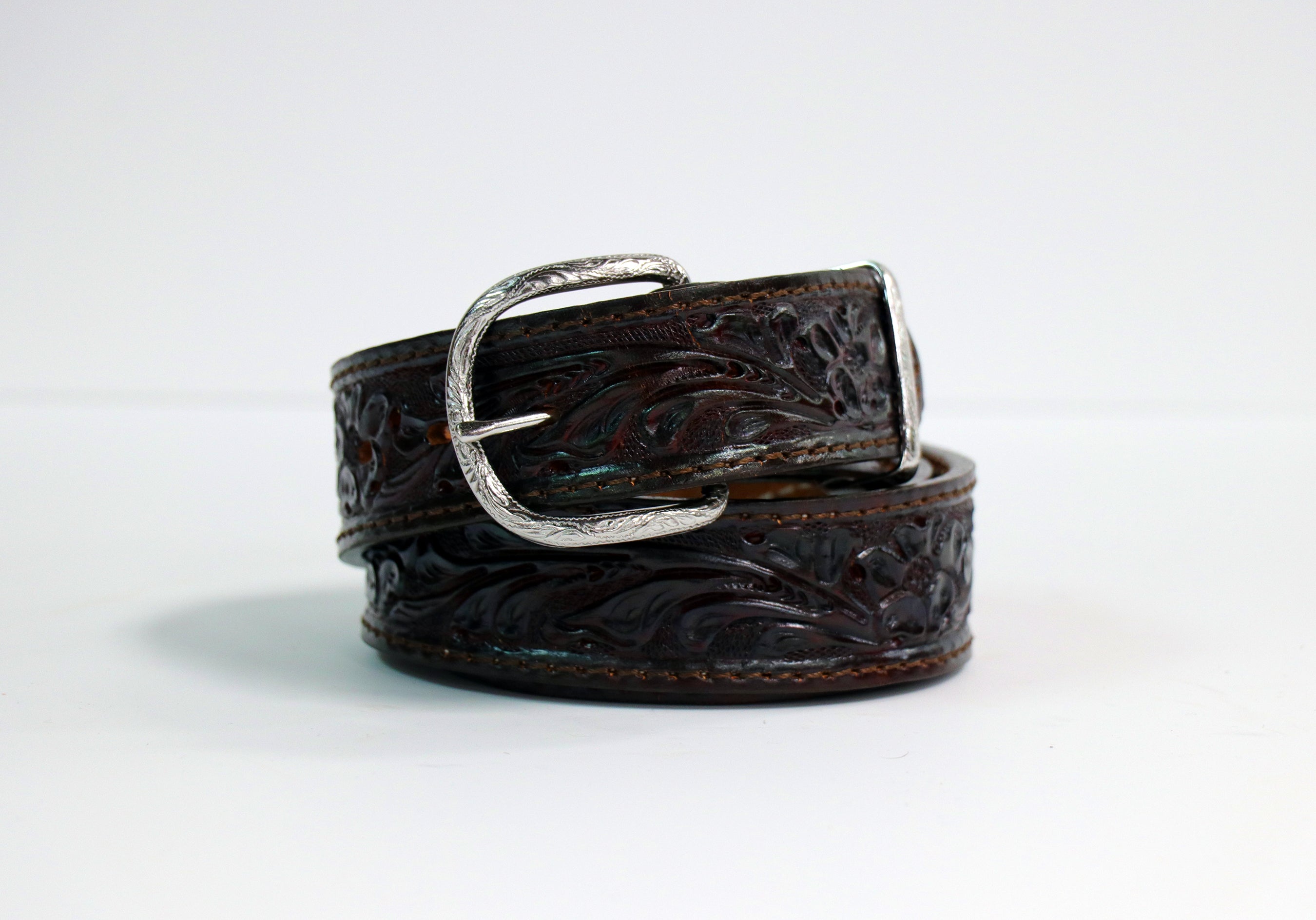 B581 Cognac Floral Tooled Belt
