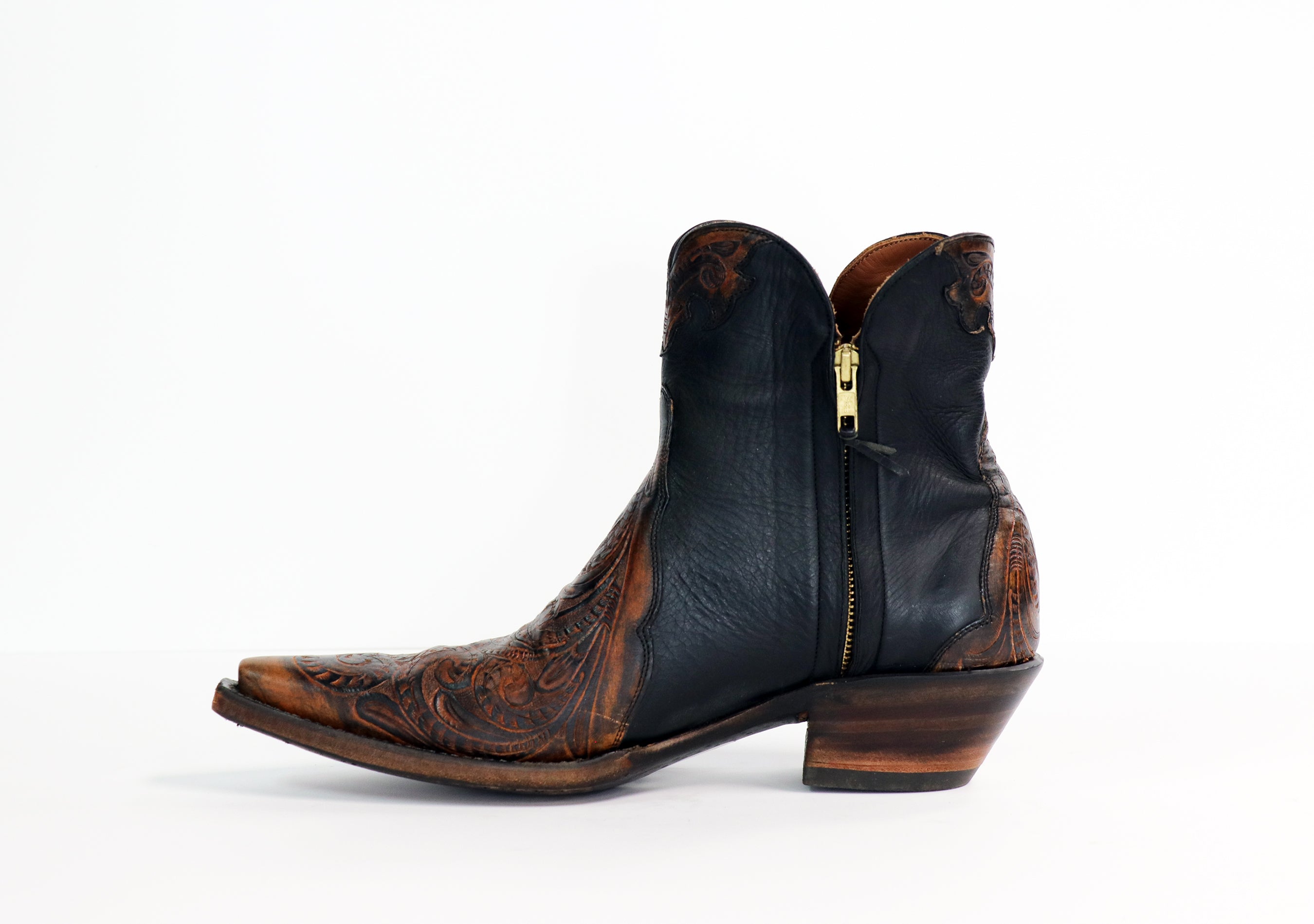 HTP-228 Hand Tooled Vamp Shorty Zipper Boots
