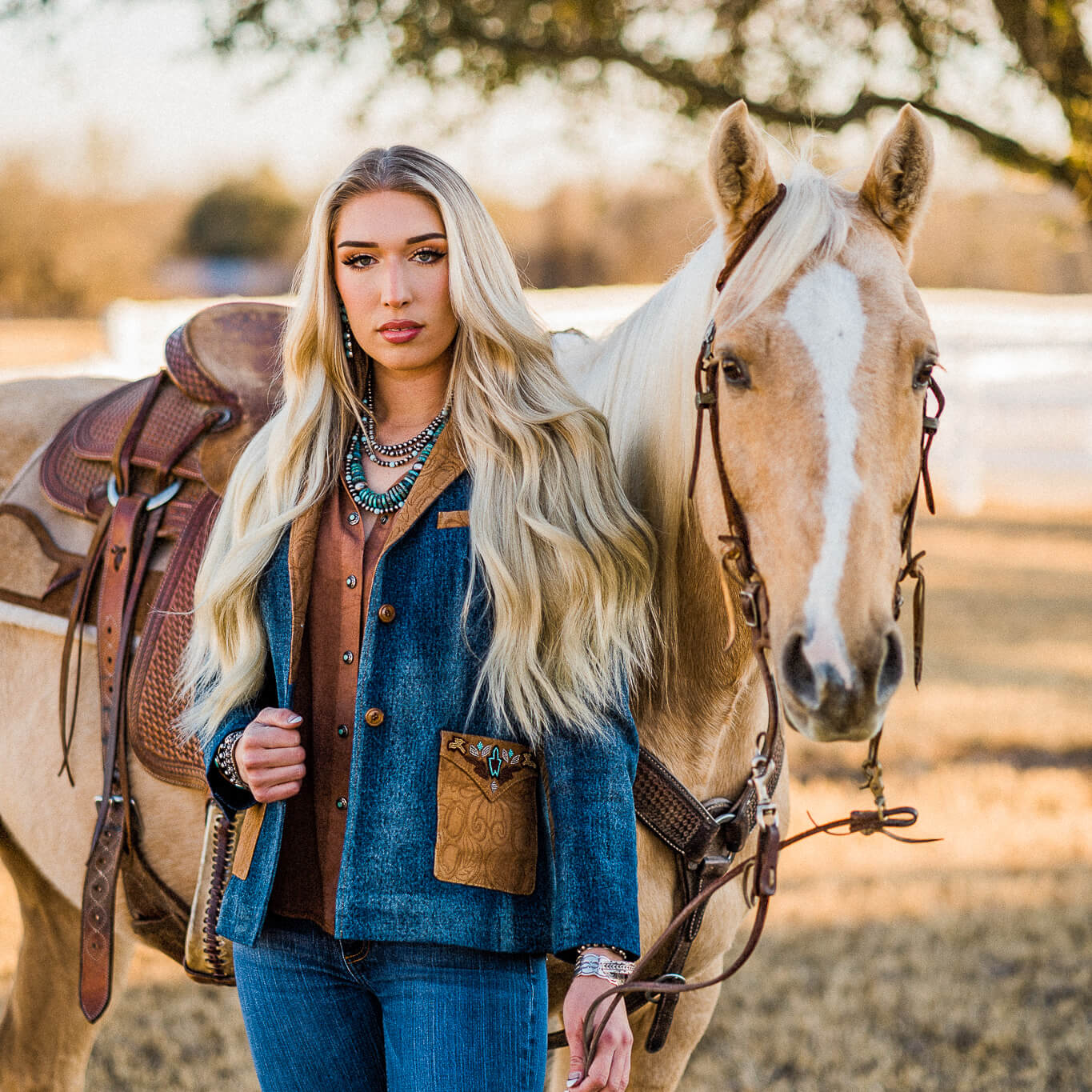 Jane Beaded Denim & Leather Jacket