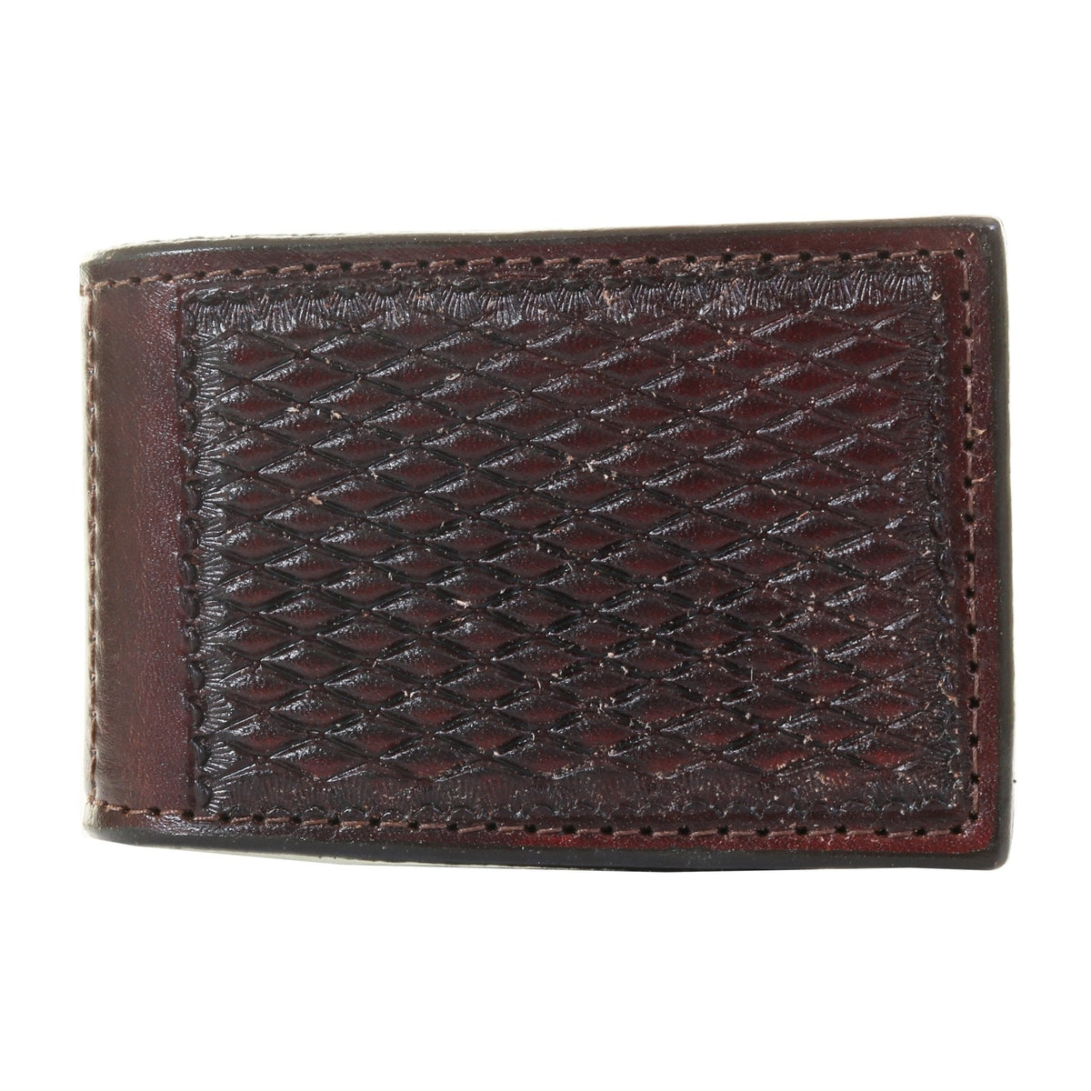 Cognac Hand Tooled Money Clip Wallet