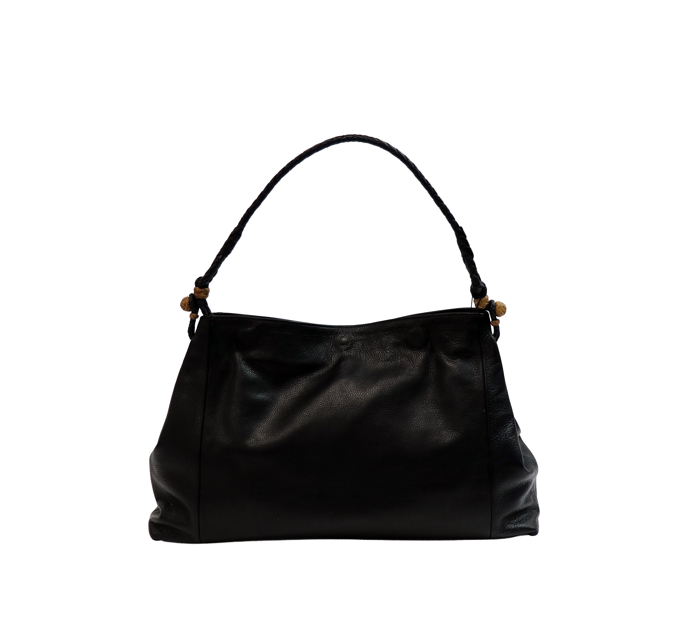 Black Italian Leather Handbag with Horse Rein Strap
