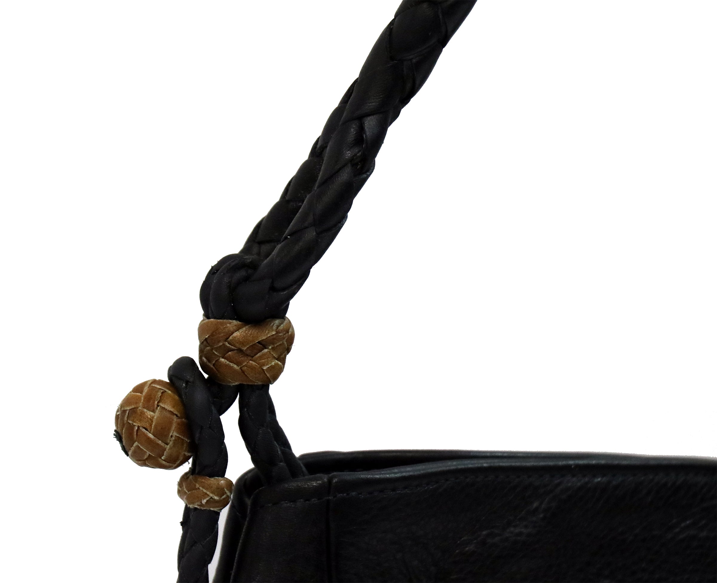 Black Italian Leather Handbag with Horse Rein Strap