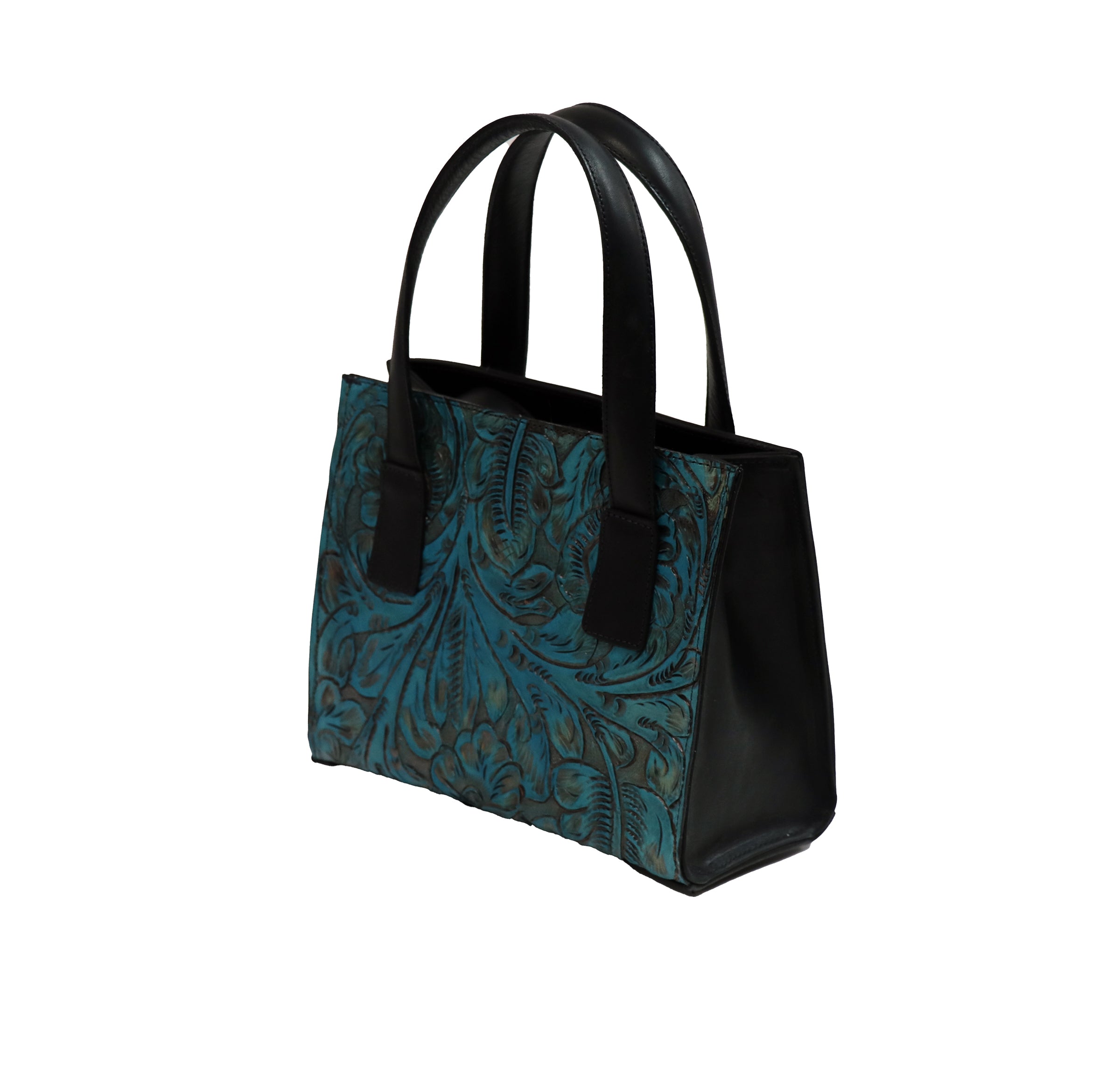 Tooled Turquoise & Black Reversible Handbag
