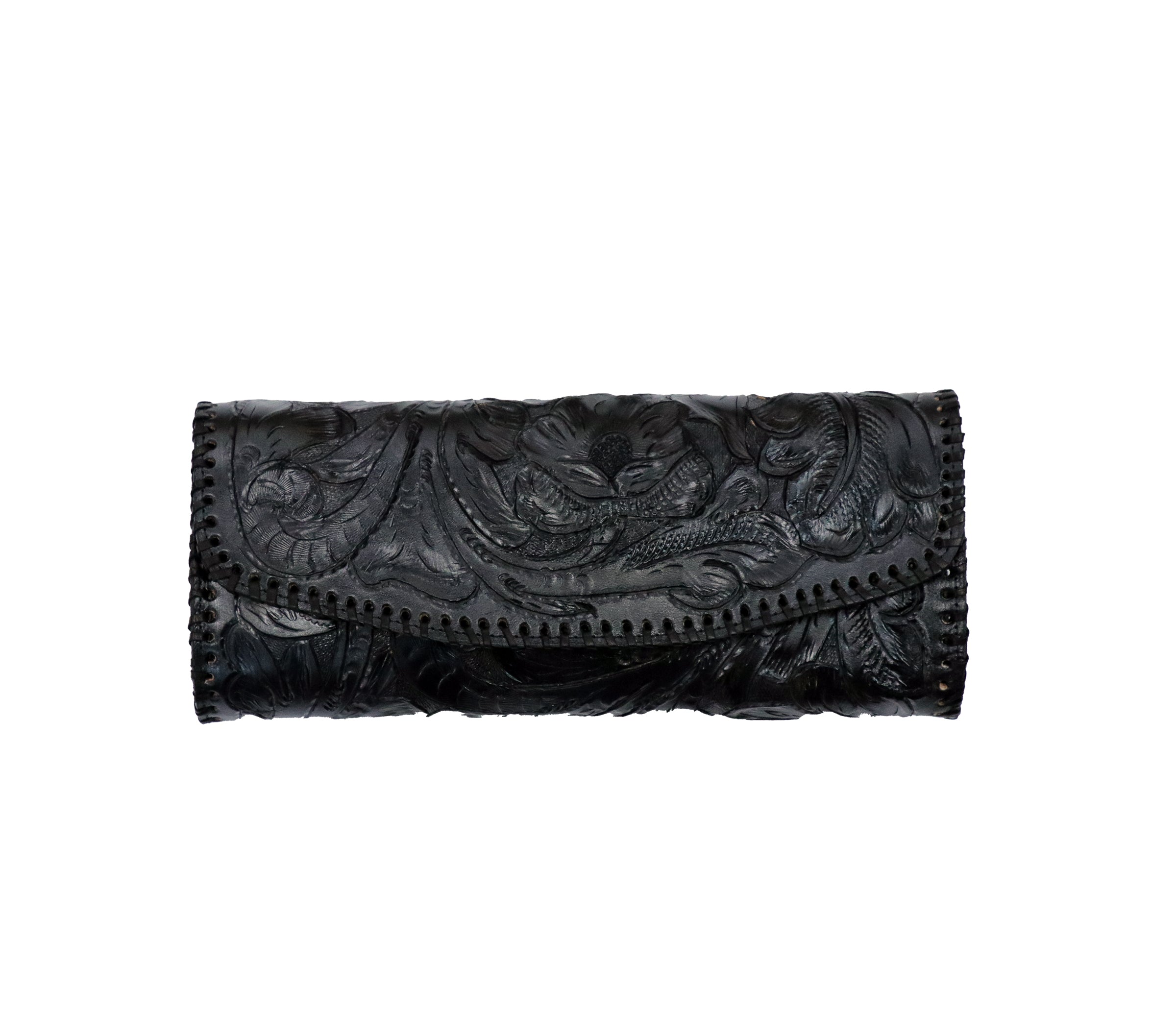 Hand Tooled Clutch in Black